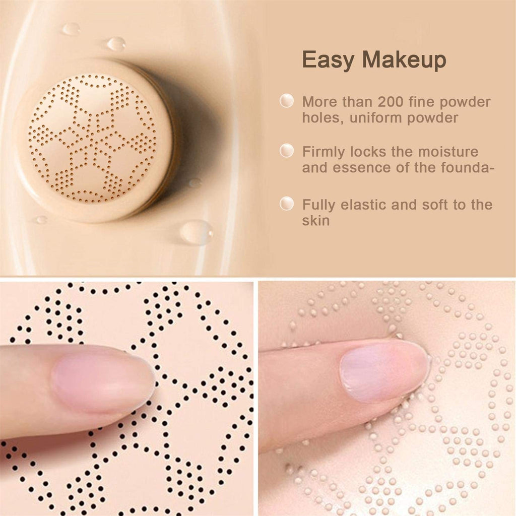 Mushroom Head Air Cushion CC Cream Foundation, Moisturizing BB Cream, Long Lasting Matte Concealer with 2PCS Mushroom Head Sponges