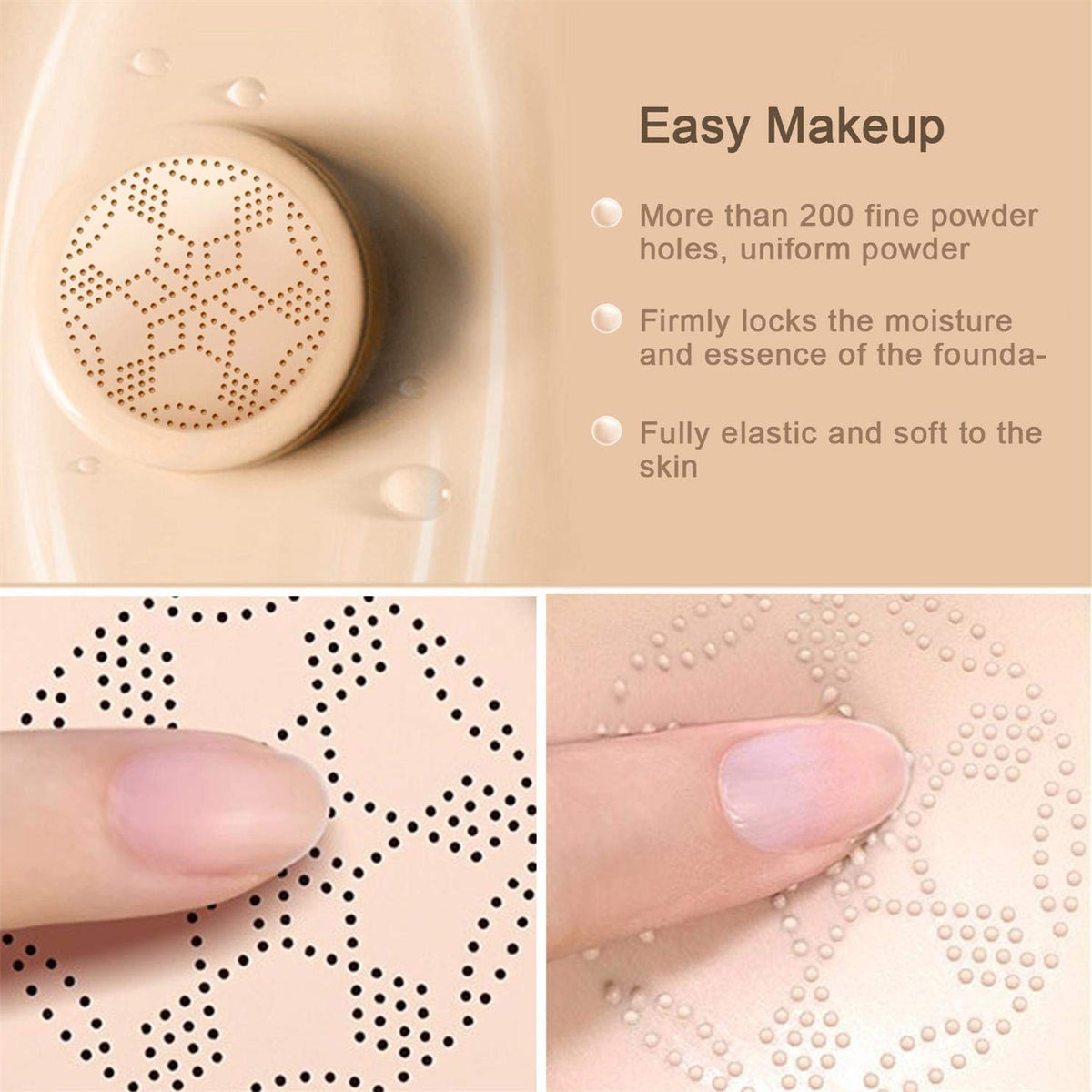 Mushroom Head Air Cushion CC Cream Foundation, Moisturizing BB Cream, Long Lasting Matte Concealer with 2PCS Mushroom Head Sponges