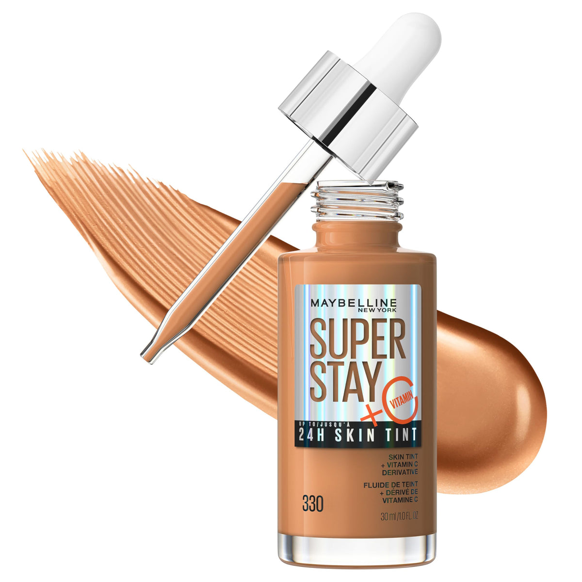 Maybelline Super Stay Up to 24HR Skin Tint, Radiant Light-to-Medium Coverage Foundation, Makeup Infused With Vitamin C, 118, 1 Count