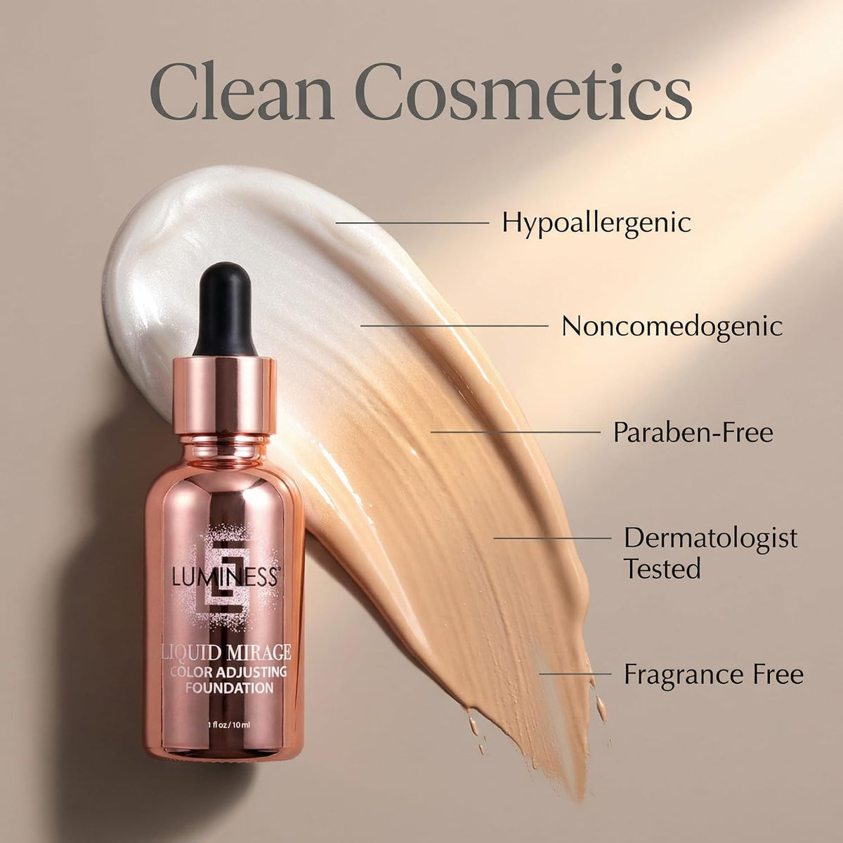 LUMINESS Liquid Mirage Color Changing Foundation for Mature Skin, Skincare-Infused Makeup with Hyaluronic Acid & Vitamin E, Hydrating Liquid Foundation & Concealer Hybrid, Hypoallergenic (Medium)