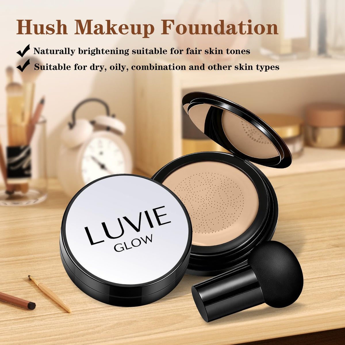 Ideal for Light/Medium Complexions-Makeup Foundation, Mushroom Head Air Cushion-CC Cream For Mature Women,Coverage for All Skin Types,Makeup BB Cream(Natural)