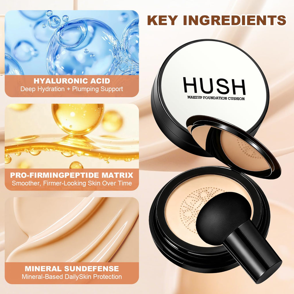 Natural Glow - Ideal for Light/Medium Complexions, Mushroom Head Air Cushion CC Cream - BB Cream Foundation for Older Women (Natural)