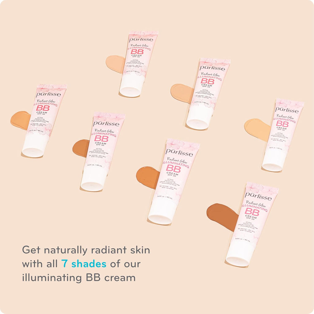 pūrlisse Radiant Glow Illuminating BB Cream with SPF 30 - Glow BB Cream Enriched with Goji & Hawthorn Berry for Dewy Skin - Helps to Improve Skin Texture & Radiance - Light (1.4 oz)