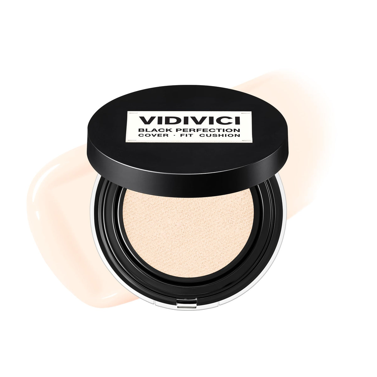 VIDIVICI Black Perfection Cover Fit Cushion | Flawless Slim Coverage Cushion Foundation, Korean Makeup, Sweat-Resistant, Semi-Matte Finish, Long-Lasting, Bulidable, 0.45 Oz. (No. 19N Porcelain)
