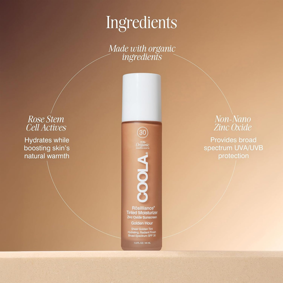 COOLA Organic Rosilliance Tinted Moisturizer with SPF 30, Dermatologist Tested, 1.5 FL Oz