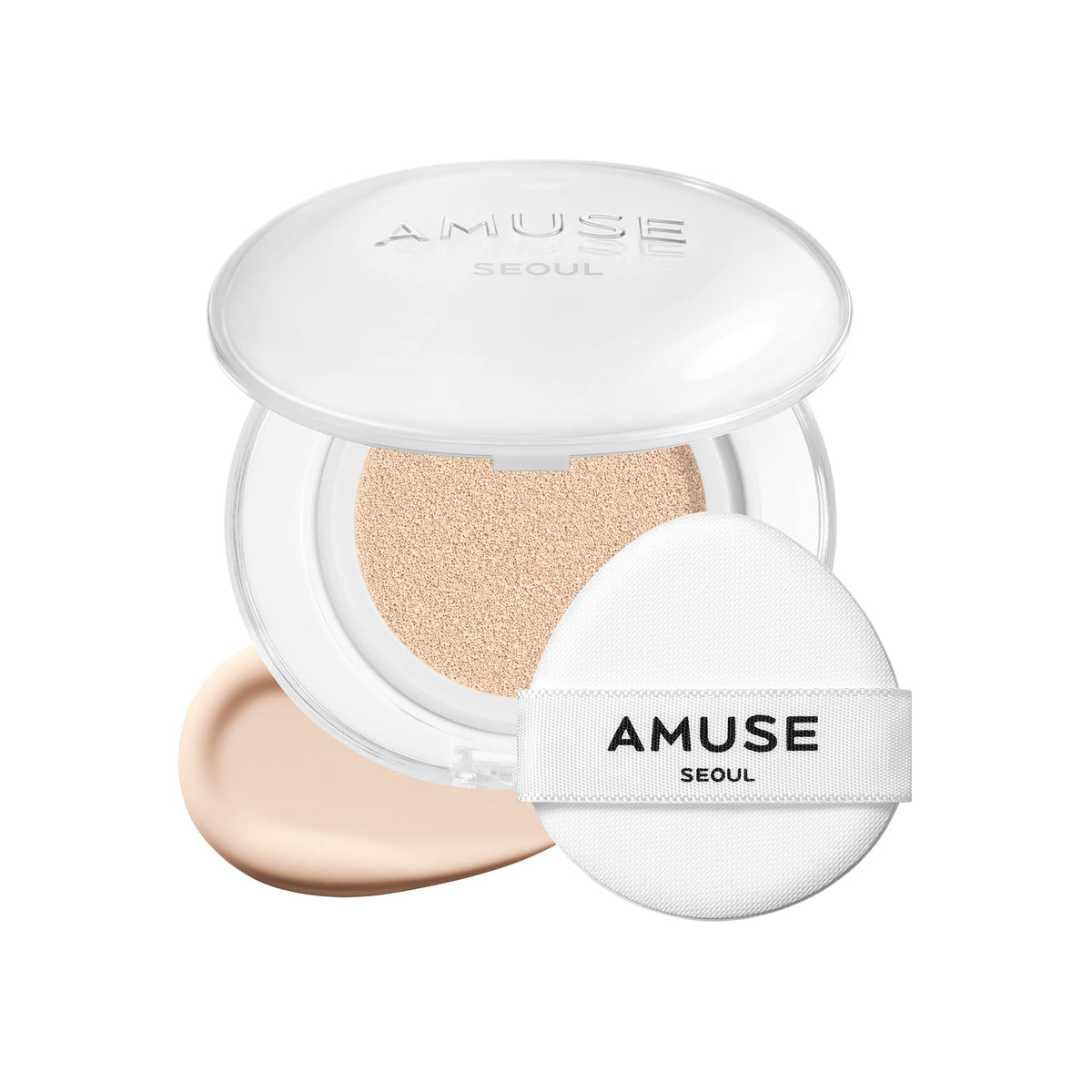 AMUSE SEOUL Ceramic Skin Perfector Cushion Foundation (02 VANILLA), Flawless Coverage, Semi Matte Glow, Long Lasting, Lightweight Satin Finish, Vegan, Korean Beauty Makeup (15g)