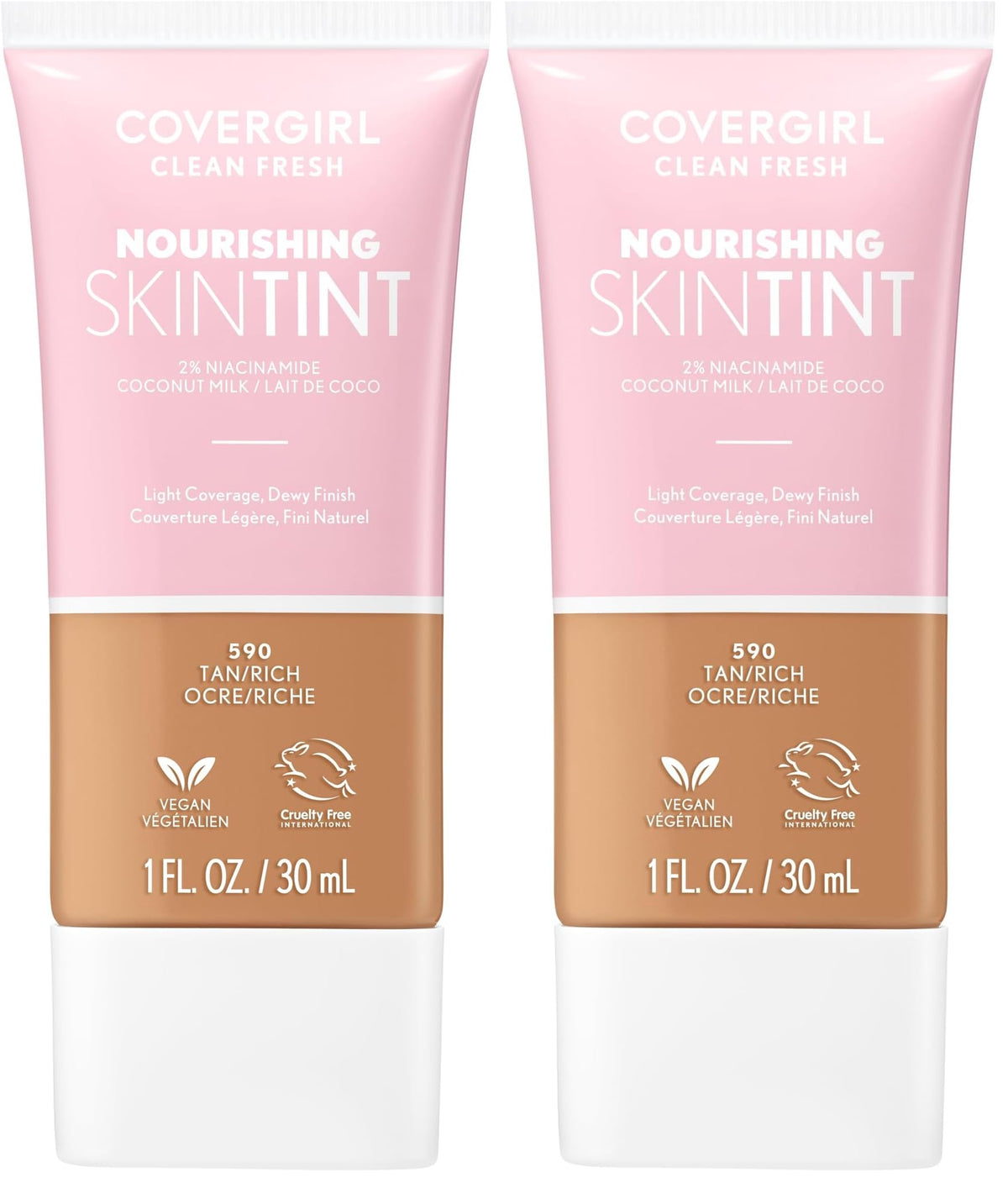 COVERGIRL Clean Fresh Nourishing Skin Tint, 550 Light/Medium, Liquid Foundation, Dewy Finish, Infused with Coconut & Aloe, Vegan Formula