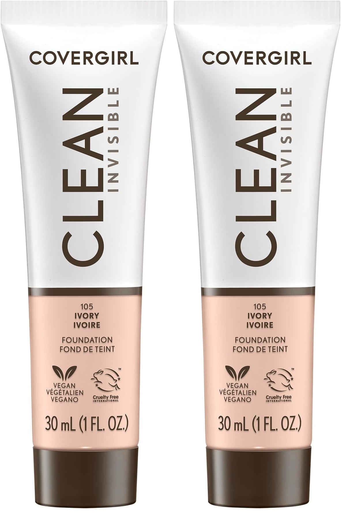 COVERGIRL Clean Invisible Foundation Makeup, Dewy & Glowy Finish, Buildable Coverage, Skin-Like Smooth Look, Vegan, Creamy Natural, 1oz