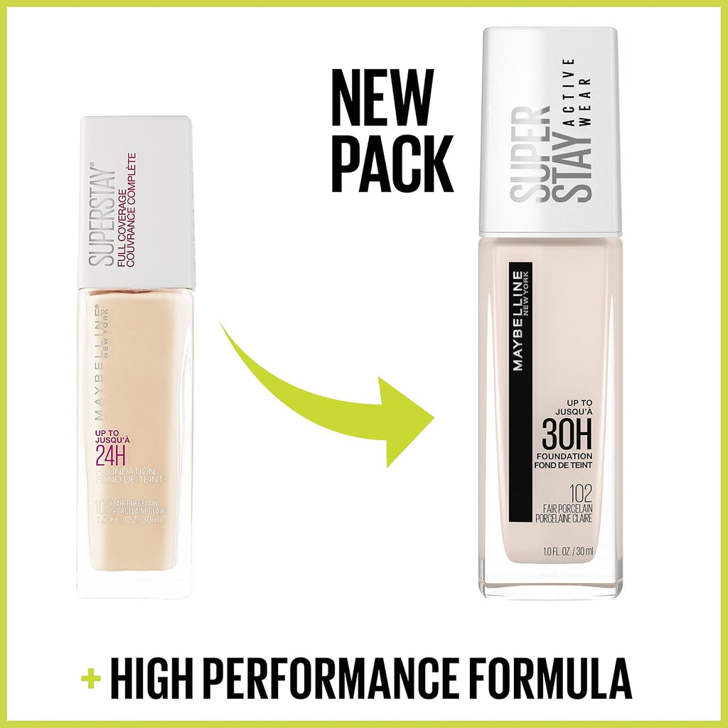 Maybelline Super Stay Full Coverage Liquid Foundation Active Wear Makeup, Up to 30Hr Wear, Transfer, Sweat & Water Resistant, Matte Finish, Buff Beige, 1 Count