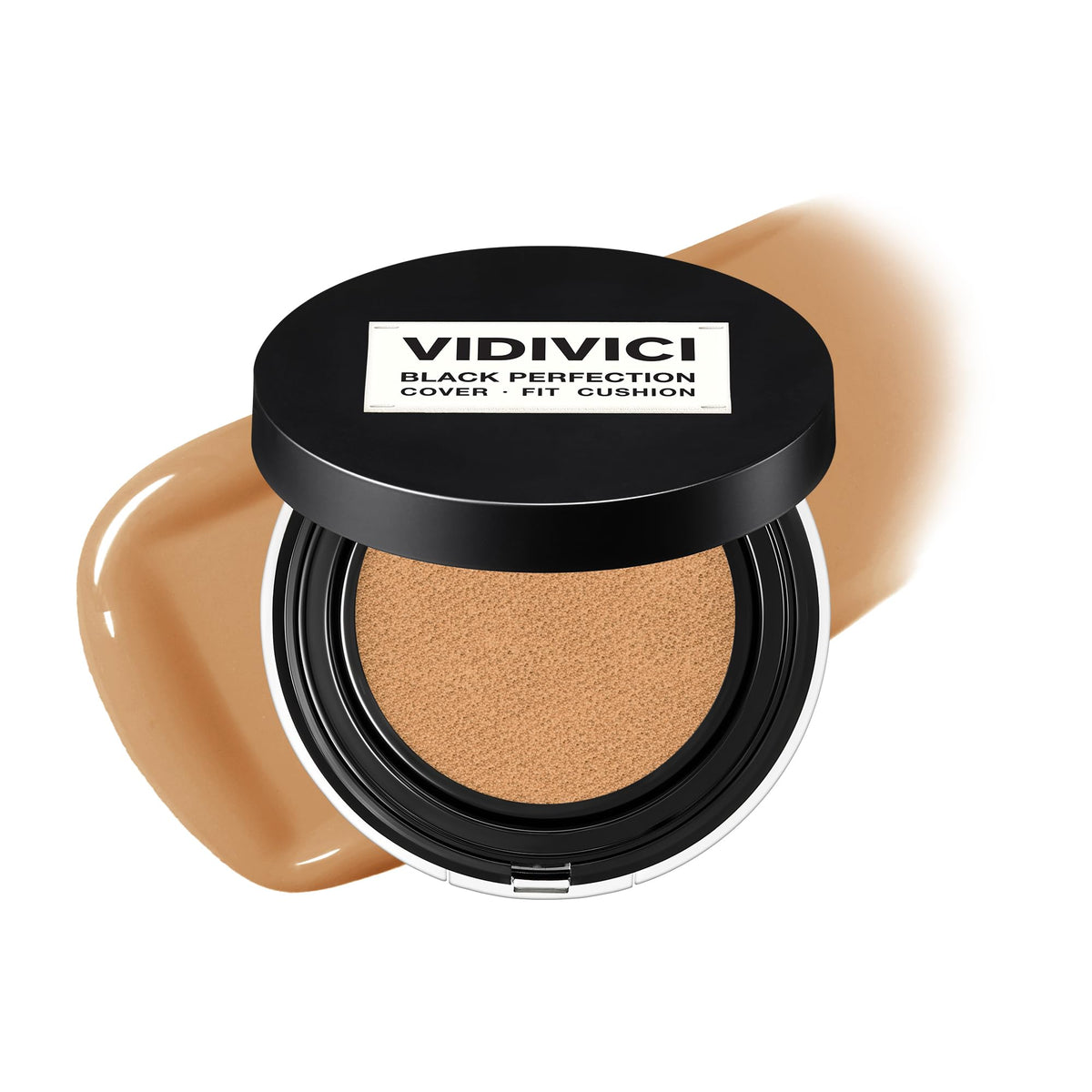 VIDIVICI Black Perfection Cover Fit Cushion | Flawless Slim Coverage Cushion Foundation, Korean Makeup, Sweat-Resistant, Semi-Matte Finish, Long-Lasting, Bulidable, 0.45 Oz. (No. 19N Porcelain)