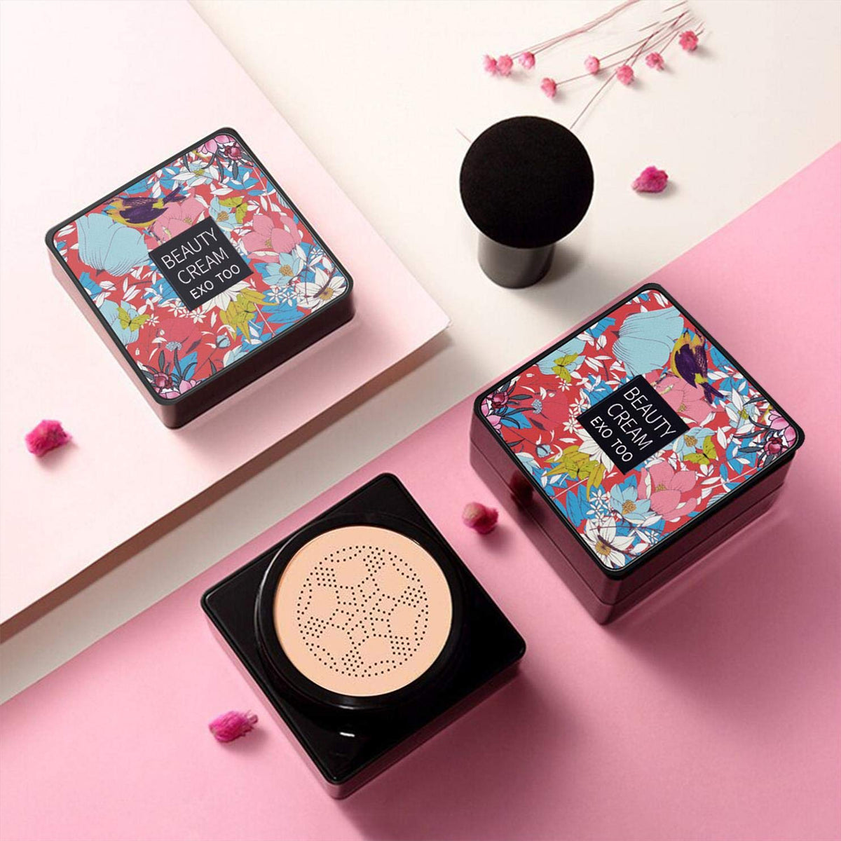 Mushroom Head Air Cushion CC Cream Foundation, Moisturizing BB Cream, Long Lasting Matte Concealer with 2PCS Mushroom Head Sponges
