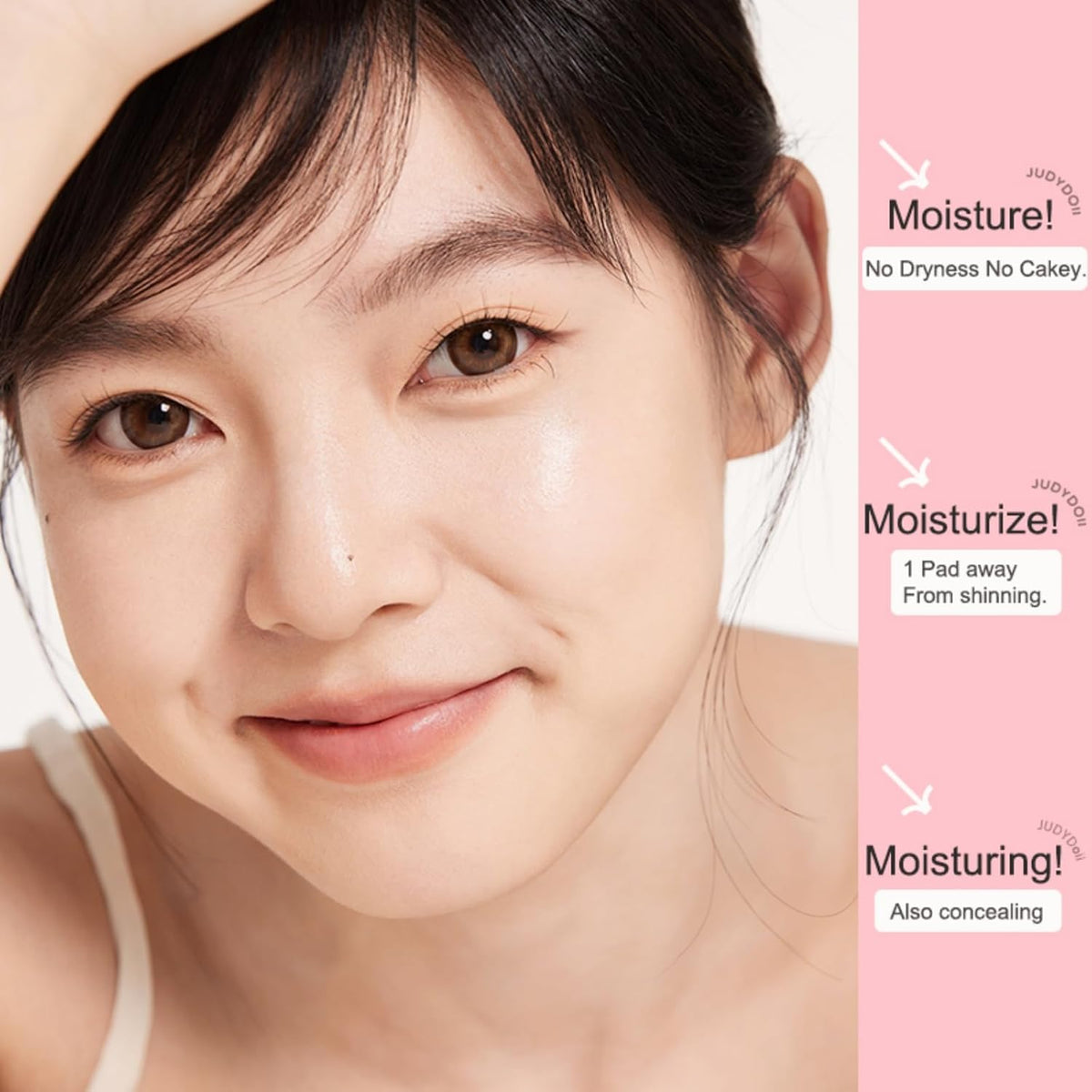 JUDYDILL Moisturizing Cushion Foundation- Hydrating with 80% Essence, Natural & Flawless Coverage, Dewy Finish, Concealing Power, Non-drying, Easy Application for Fair Skin Types (N10 Cool Fair Skin)