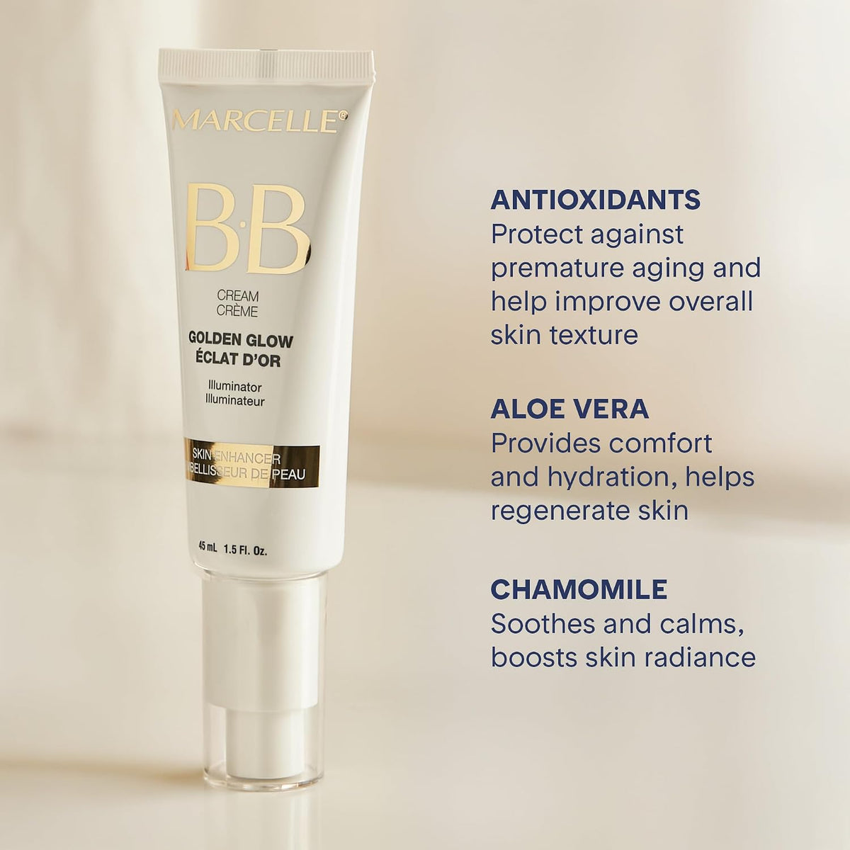 Marcelle BB Cream Golden Glow, Universal Shade, Tinted Moisturizer, 45 mL