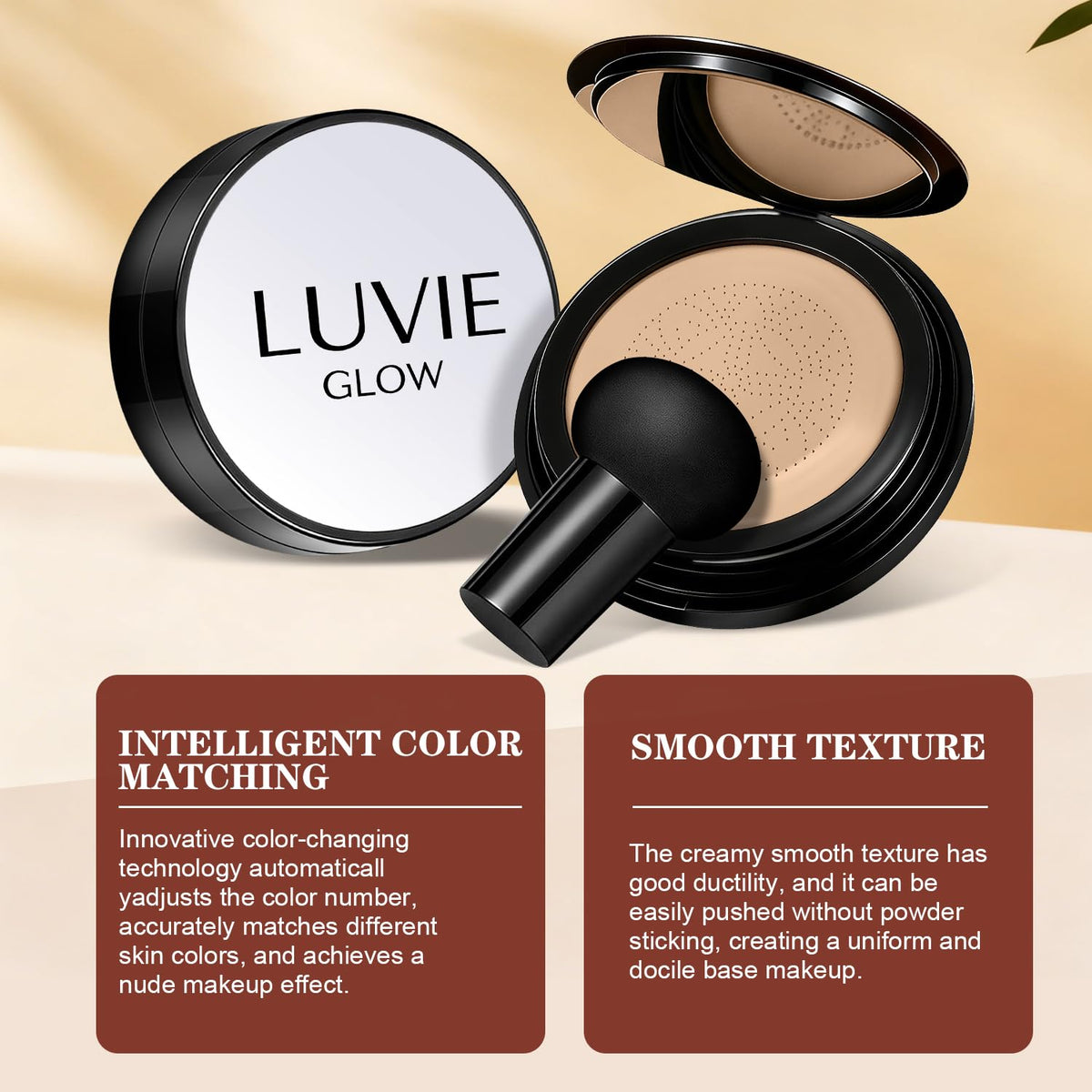 Ideal for Light/Medium Complexions-Makeup Foundation, Mushroom Head Air Cushion-CC Cream For Mature Women,Coverage for All Skin Types,Makeup BB Cream(Natural)