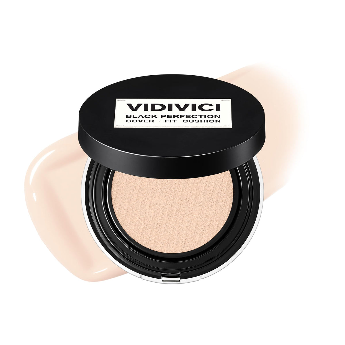 VIDIVICI Black Perfection Cover Fit Cushion | Flawless Slim Coverage Cushion Foundation, Korean Makeup, Sweat-Resistant, Semi-Matte Finish, Long-Lasting, Bulidable, 0.45 Oz. (No. 19N Porcelain)