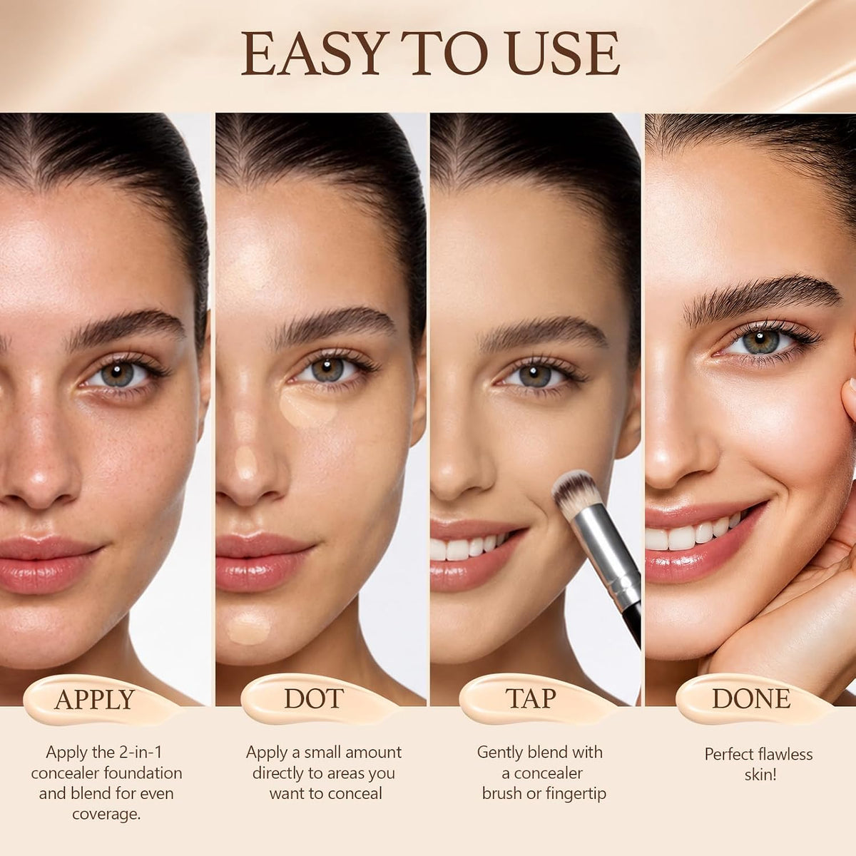 2-in-1 Full Coverage Liquid Foundation + Cream Concealer, Light Ivory