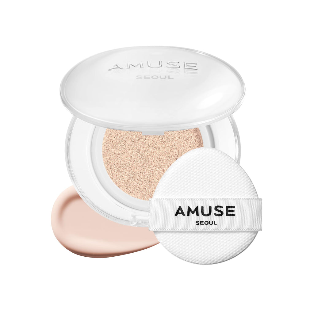 AMUSE SEOUL Ceramic Skin Perfector Cushion Foundation (02 VANILLA), Flawless Coverage, Semi Matte Glow, Long Lasting, Lightweight Satin Finish, Vegan, Korean Beauty Makeup (15g)