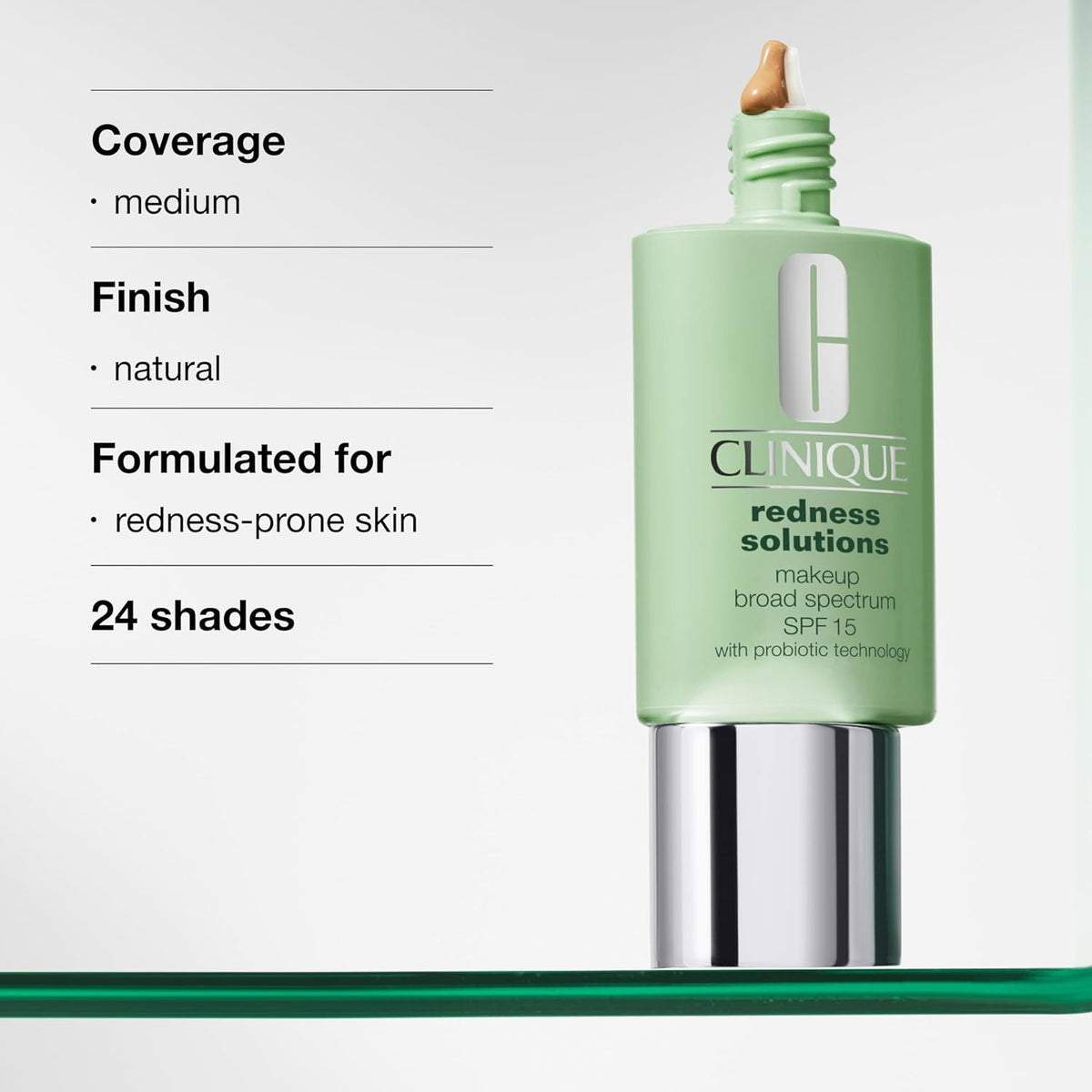 Clinique Redness Solutions Liquid Foundation Makeup Broad Spectrum SPF 15 With Probiotic Technology For Redness-Prone Skin| Medium Coverage + Natural Finish