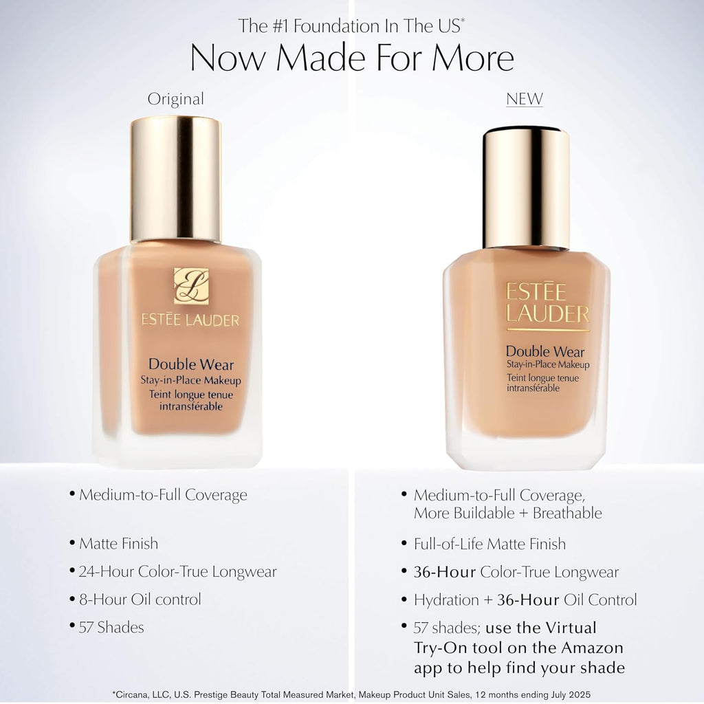Estée Lauder Double Wear Stay-in-Place Foundation Makeup | 36-Hour Long-Wear Oil-Free Liquid Matte Foundation | Hydrating, Breathable, Buildable | New Formula