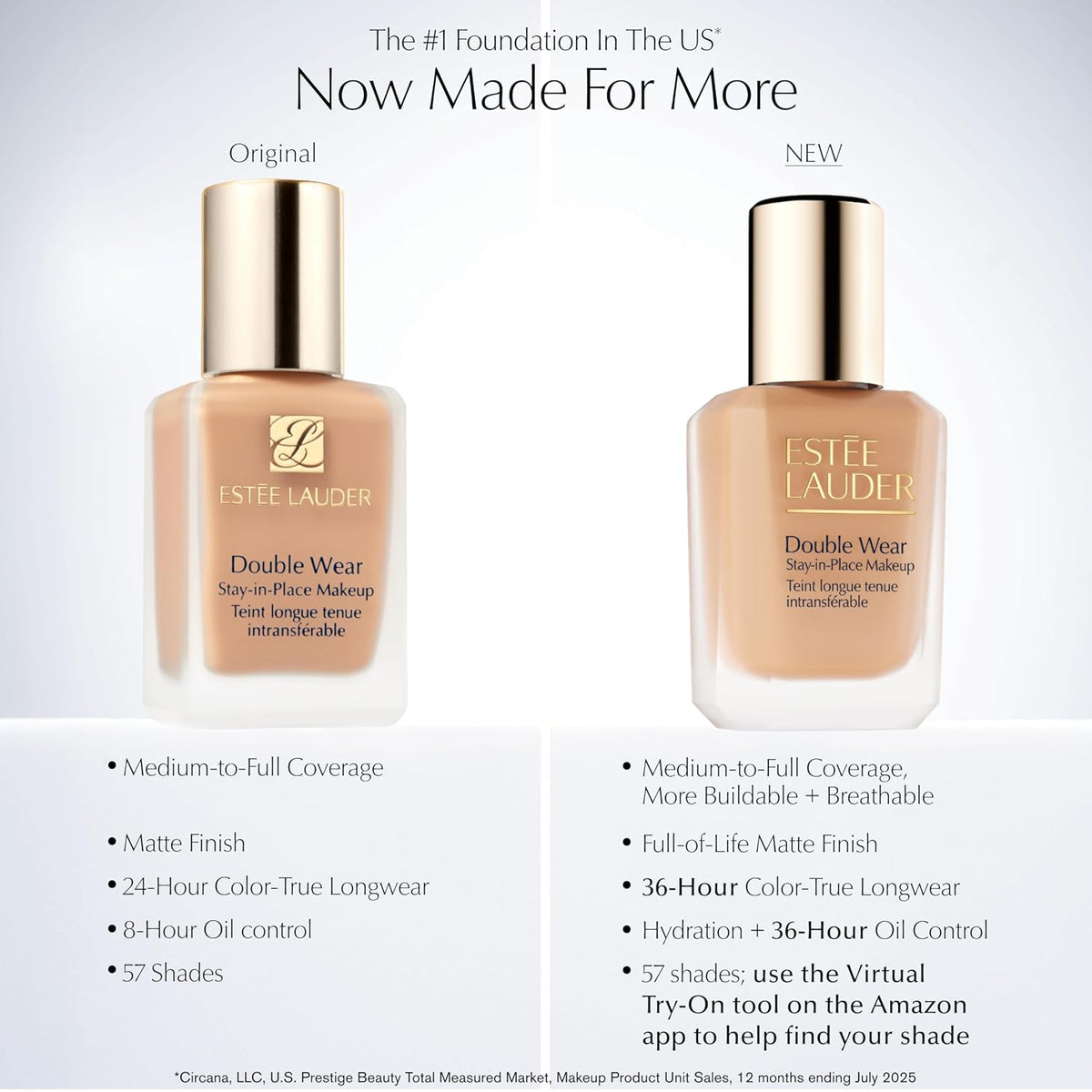 Estée Lauder Double Wear Stay-in-Place Foundation Makeup | 36-Hour Long-Wear Oil-Free Liquid Matte Foundation | Hydrating, Breathable, Buildable | New Formula