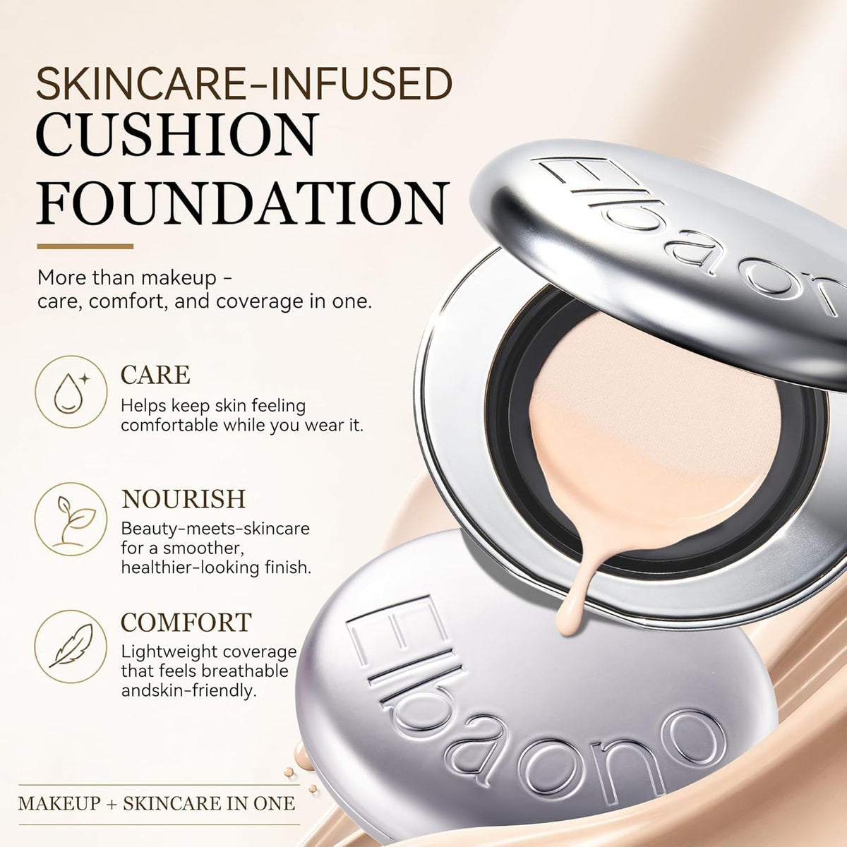 Korean Cushion Foundation Compact with Refill, Skincare-Infused Collagen Face Makeup, Radiant Lightweight Buildable Coverage, #23 Natural White