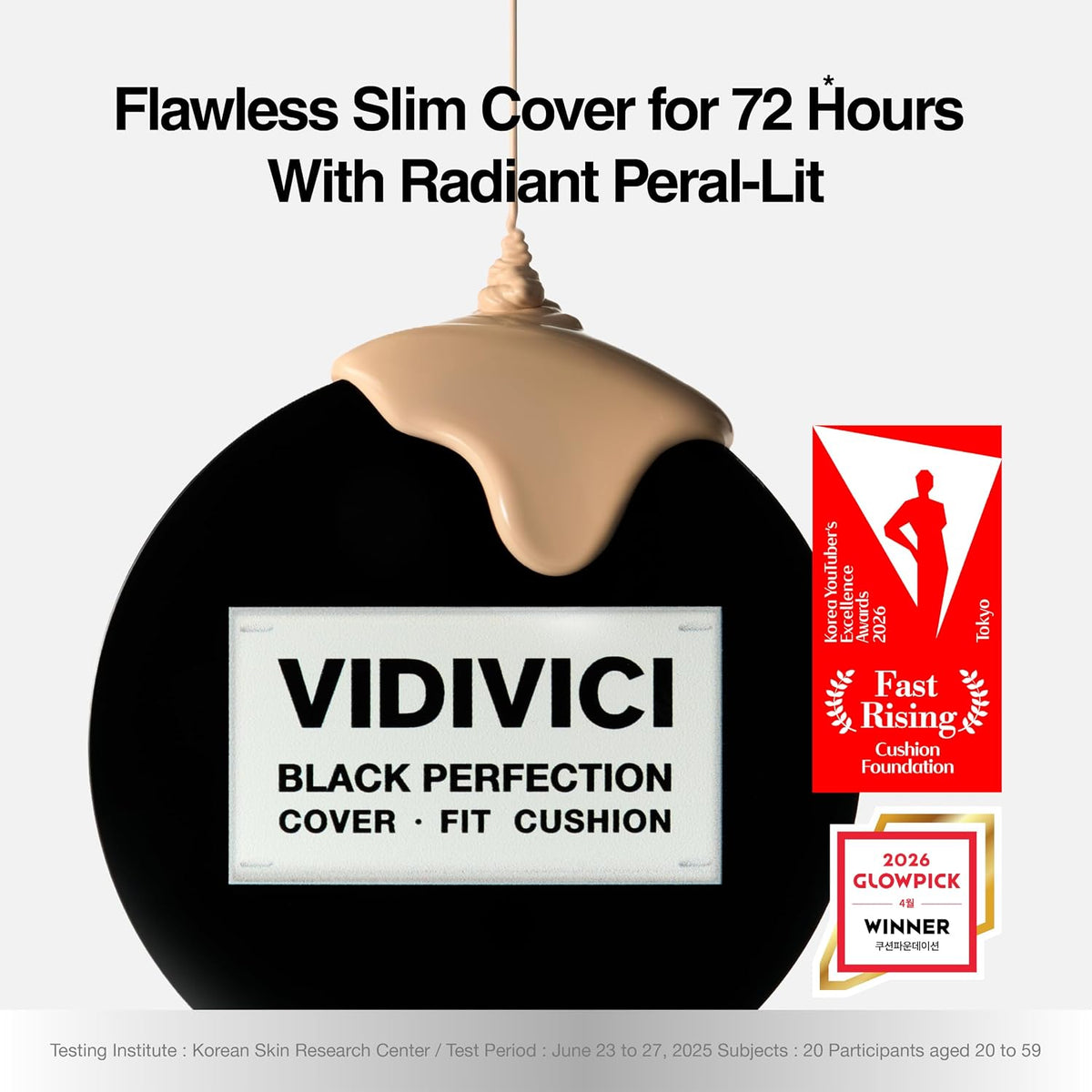VIDIVICI Black Perfection Cover Fit Cushion | Flawless Slim Coverage Cushion Foundation, Korean Makeup, Sweat-Resistant, Semi-Matte Finish, Long-Lasting, Bulidable, 0.45 Oz. (No. 19N Porcelain)