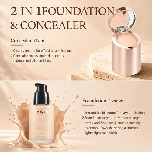 2-in-1 Full Coverage Liquid Foundation + Cream Concealer, Light Ivory