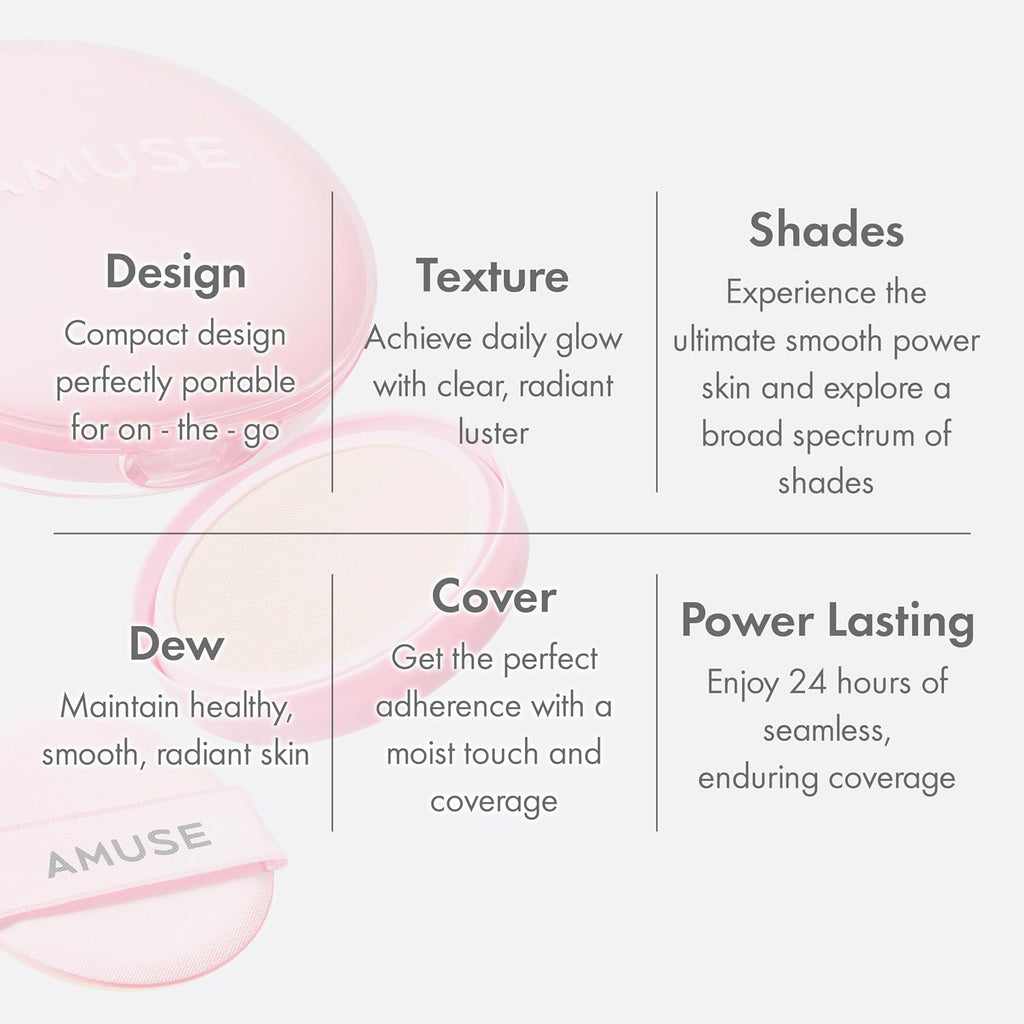 AMUSE SEOUL Dew Power Vegan Cushion Foundation Refill (01 PURE REFILL) - Semi Glow, Full Coverage, Dewy Finish, Long Lasting, Lightweight, Smooth Radiant Skin, Vegan, Korean Beauty Makeup