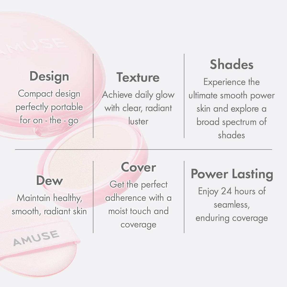 AMUSE SEOUL Dew Power Vegan Cushion Foundation Refill (01 PURE REFILL) - Semi Glow, Full Coverage, Dewy Finish, Long Lasting, Lightweight, Smooth Radiant Skin, Vegan, Korean Beauty Makeup