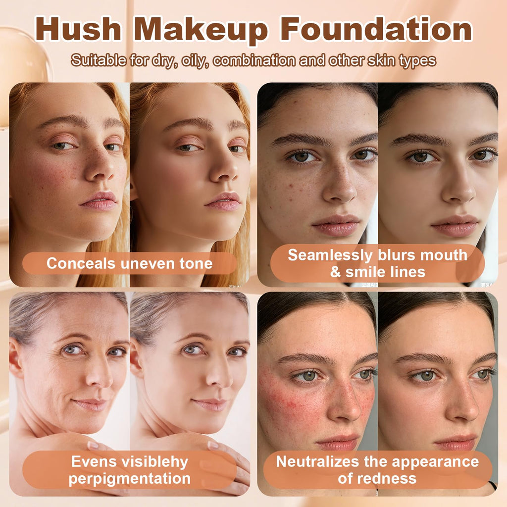 Natural Glow - Ideal for Light/Medium Complexions, Mushroom Head Air Cushion CC Cream - BB Cream Foundation for Older Women (Natural)