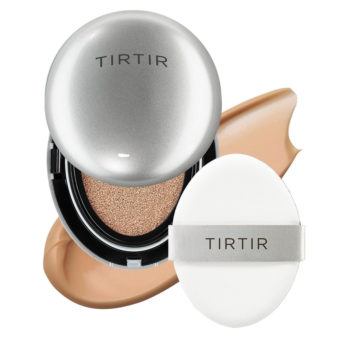 TIRTIR Mask Fit Aura Silver Cushion Foundation | Semi-glow Finish, Natural Coverage, Moisturizing, Lightweight, Korean cushion foundation (#21W Natural Ivory, Full Size, 0.63 Fl Oz)