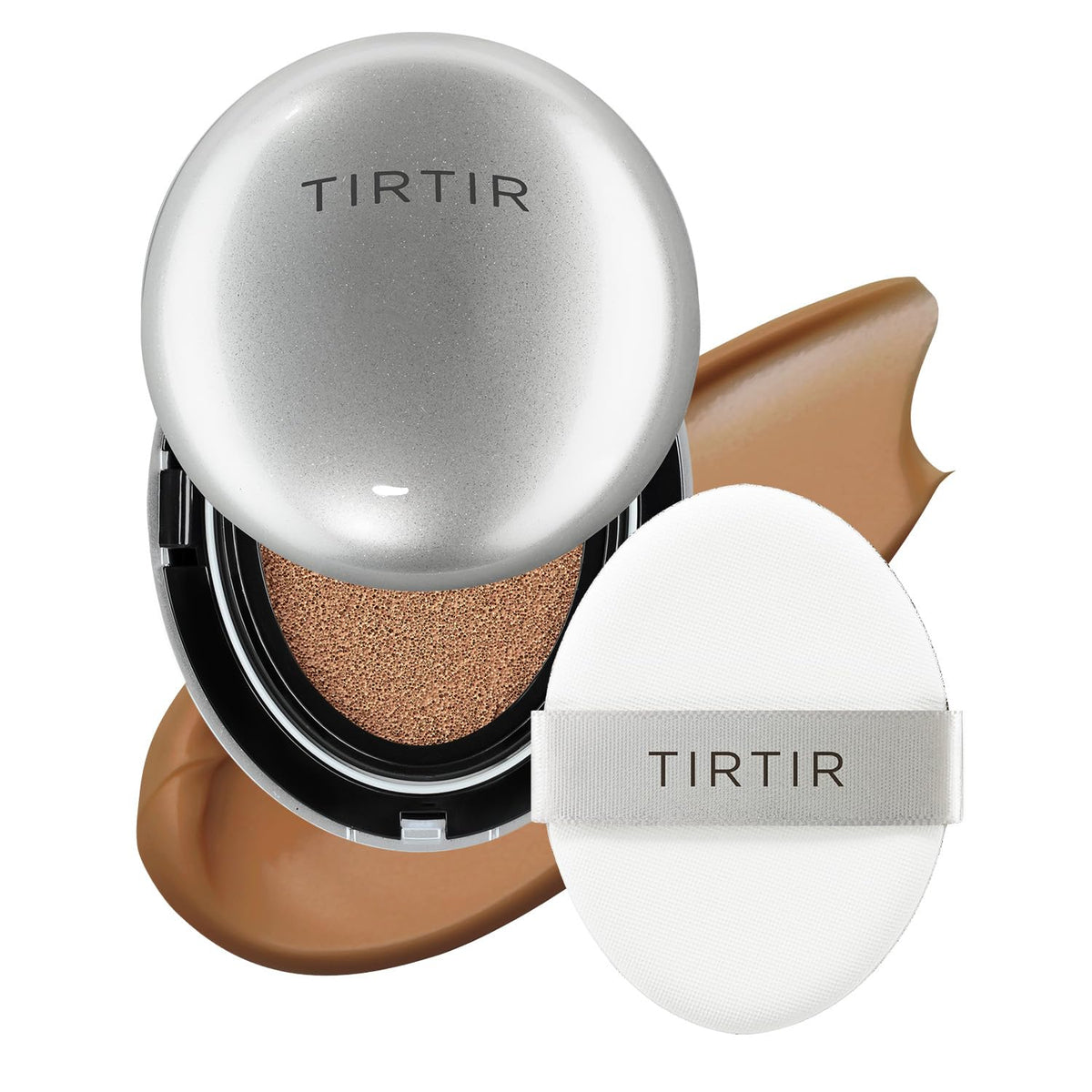 TIRTIR Mask Fit Aura Silver Cushion Foundation | Semi-glow Finish, Natural Coverage, Moisturizing, Lightweight, Korean cushion foundation (#21W Natural Ivory, Full Size, 0.63 Fl Oz)