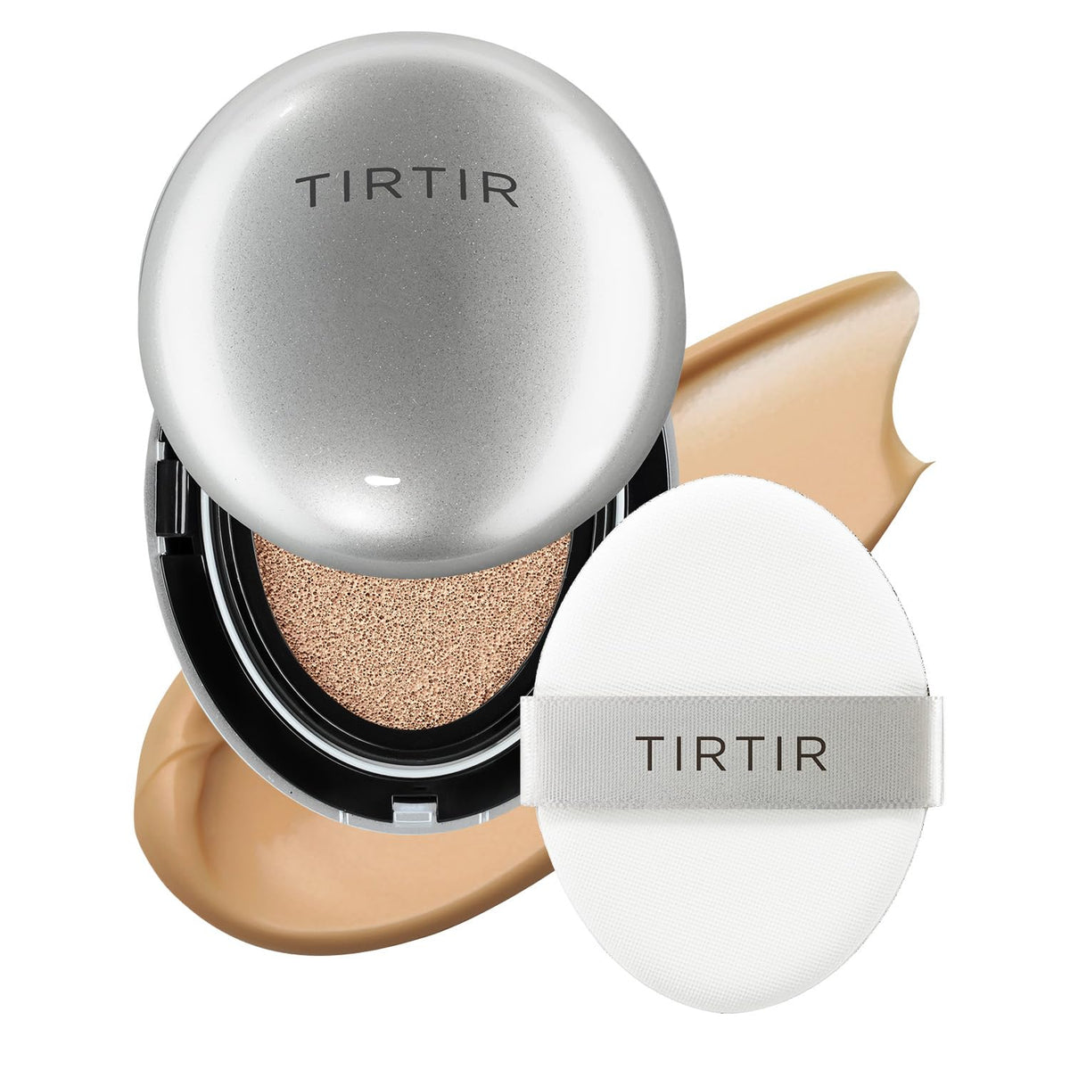 TIRTIR Mask Fit Aura Silver Cushion Foundation | Semi-glow Finish, Natural Coverage, Moisturizing, Lightweight, Korean cushion foundation (#21W Natural Ivory, Full Size, 0.63 Fl Oz)