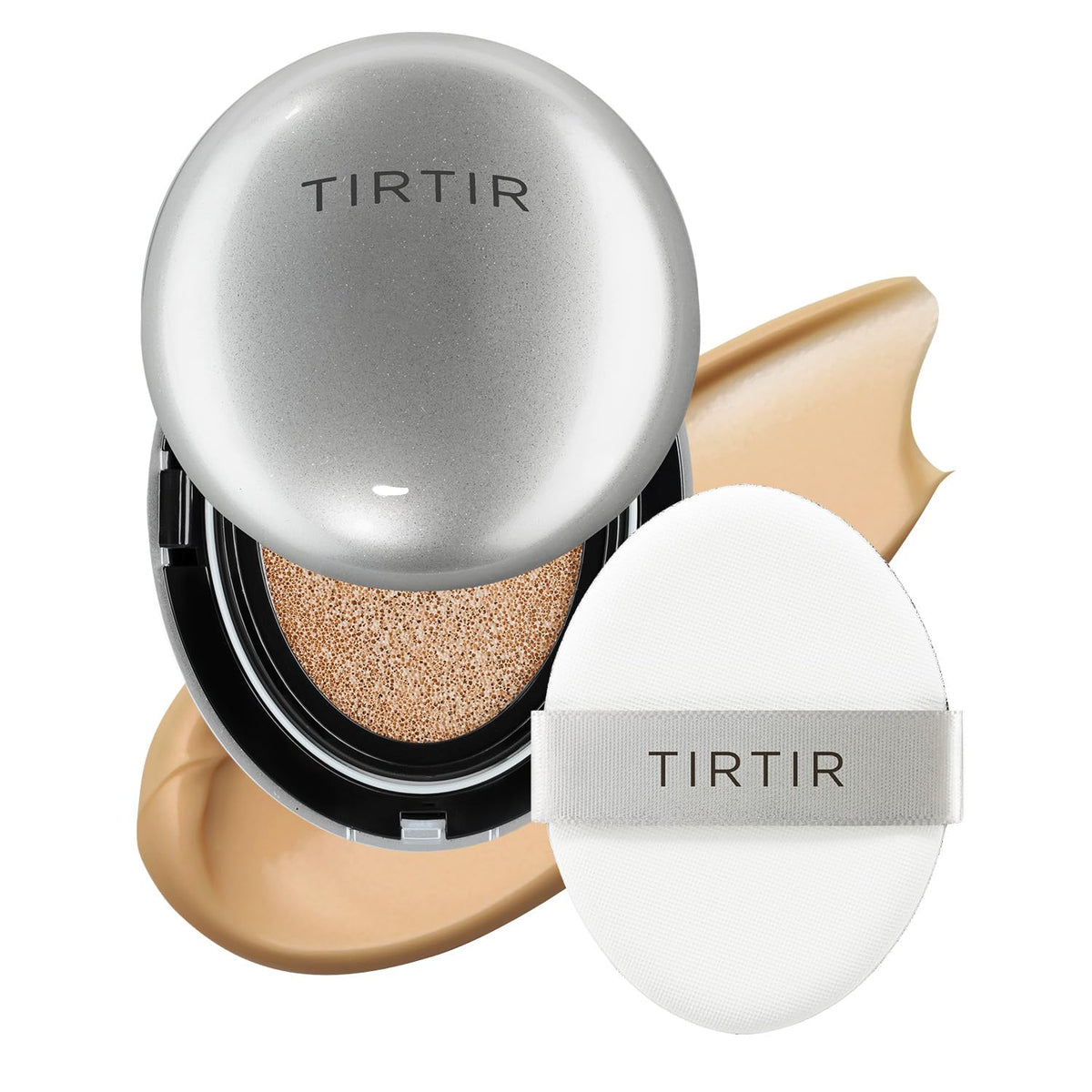 TIRTIR Mask Fit Aura Silver Cushion Foundation | Semi-glow Finish, Natural Coverage, Moisturizing, Lightweight, Korean cushion foundation (#21W Natural Ivory, Full Size, 0.63 Fl Oz)