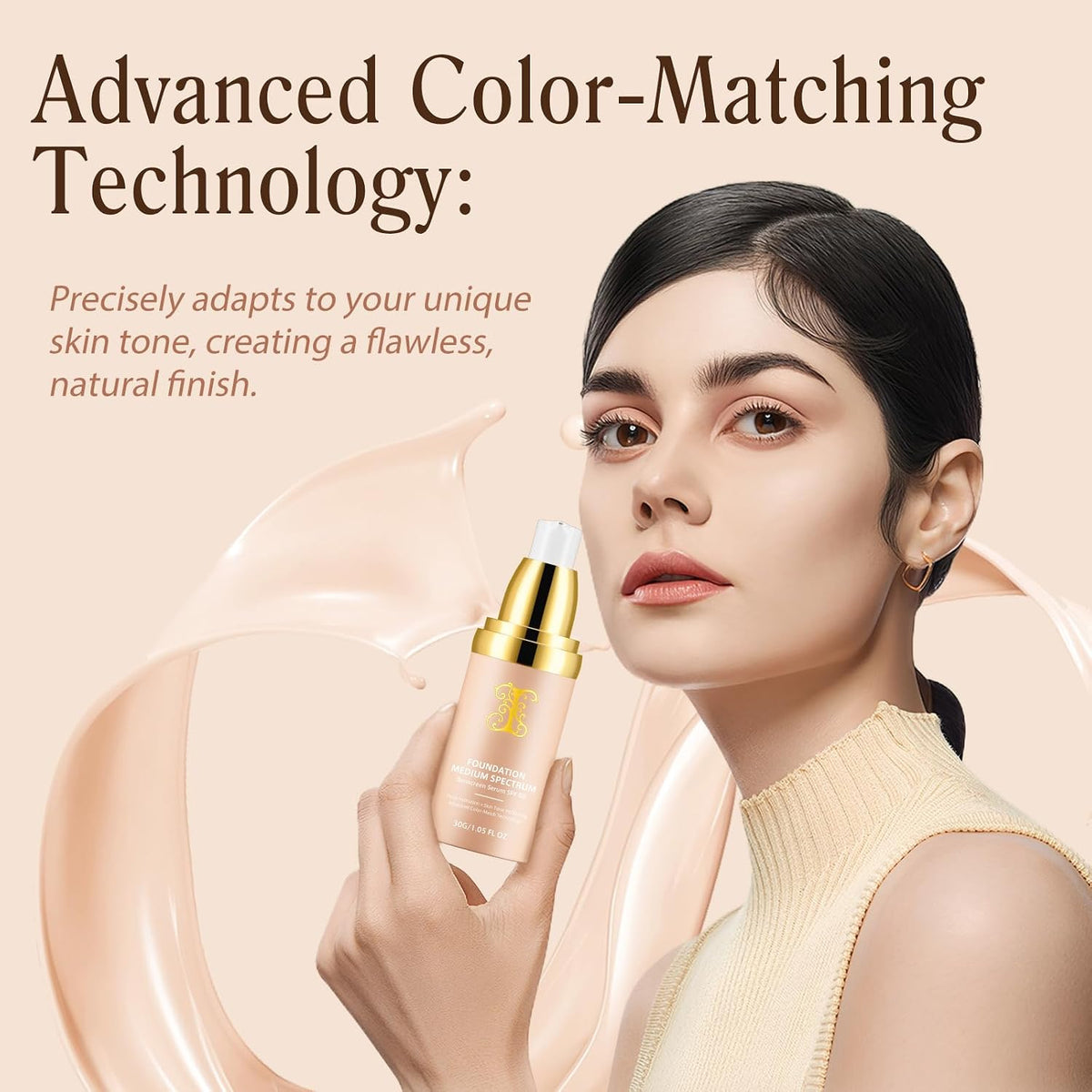 Foundation 4 in 1, Medium Spectrum with SPF 50+, Longwearing & Waterproof, Hydrating Color Changing Foundation, Non-Greasy,Long Lasting, Great for all skin types, 30ml