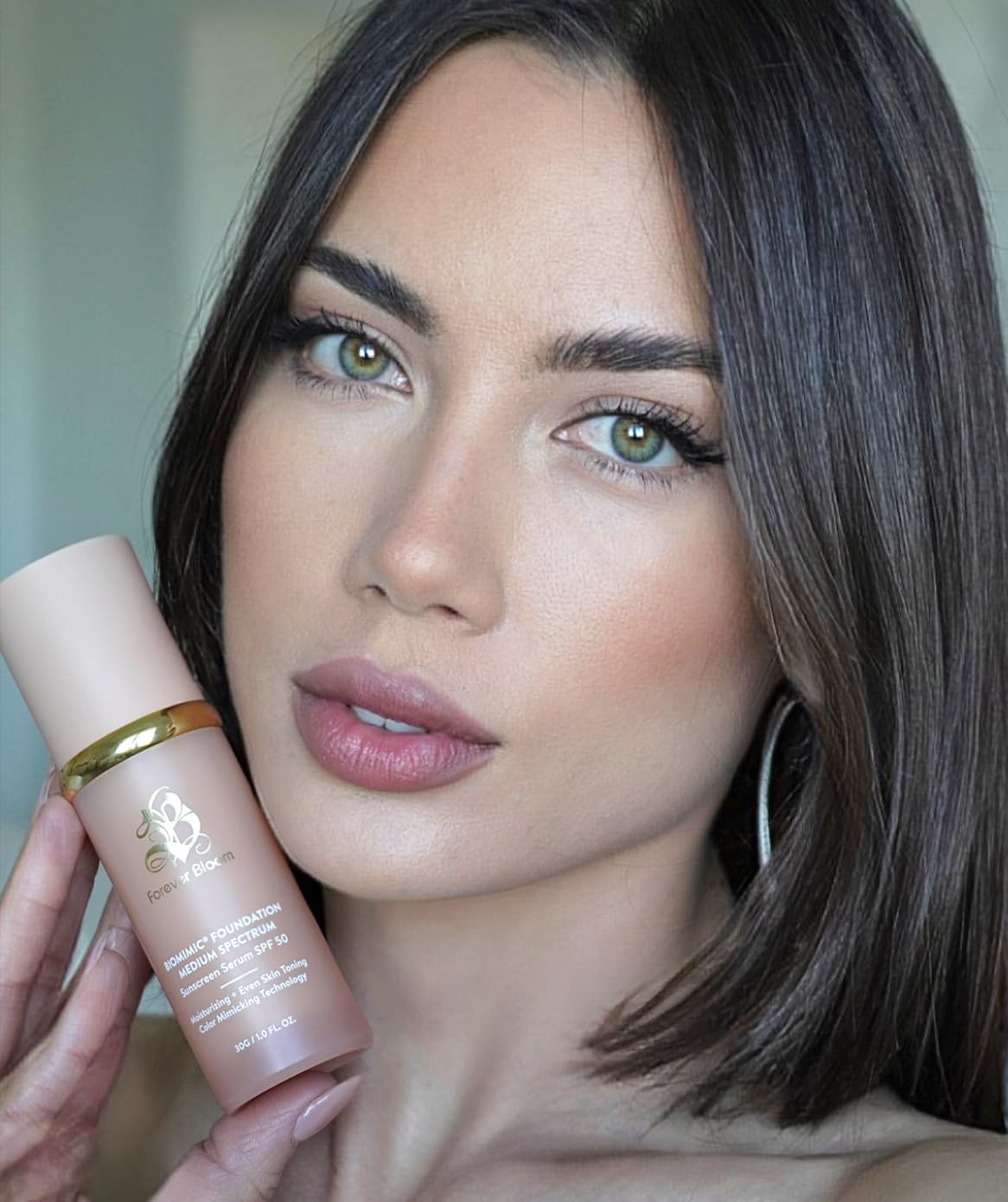 Bio Mimic Foundation Medium Spectrum by Forever Bloom; Protecting from Sun with SPF50; Foundation for Gym, Sports, Dancing Makeup for Mature & Sensitive Skin, Natural Finish Made in USA