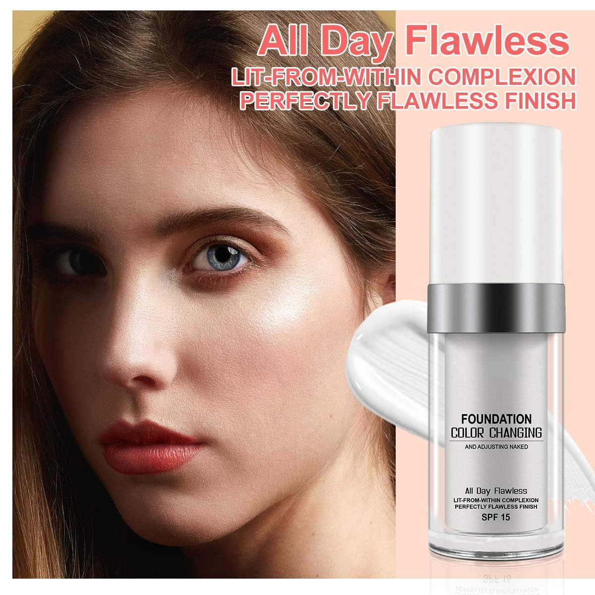 TLM Colour Changing Liquid Foundation Hides Wrinkles & Lines, BB Cream Makeup Base Concealer Cover Moisturizing Fluid for all Skin Tone SPF15, Pack of 2