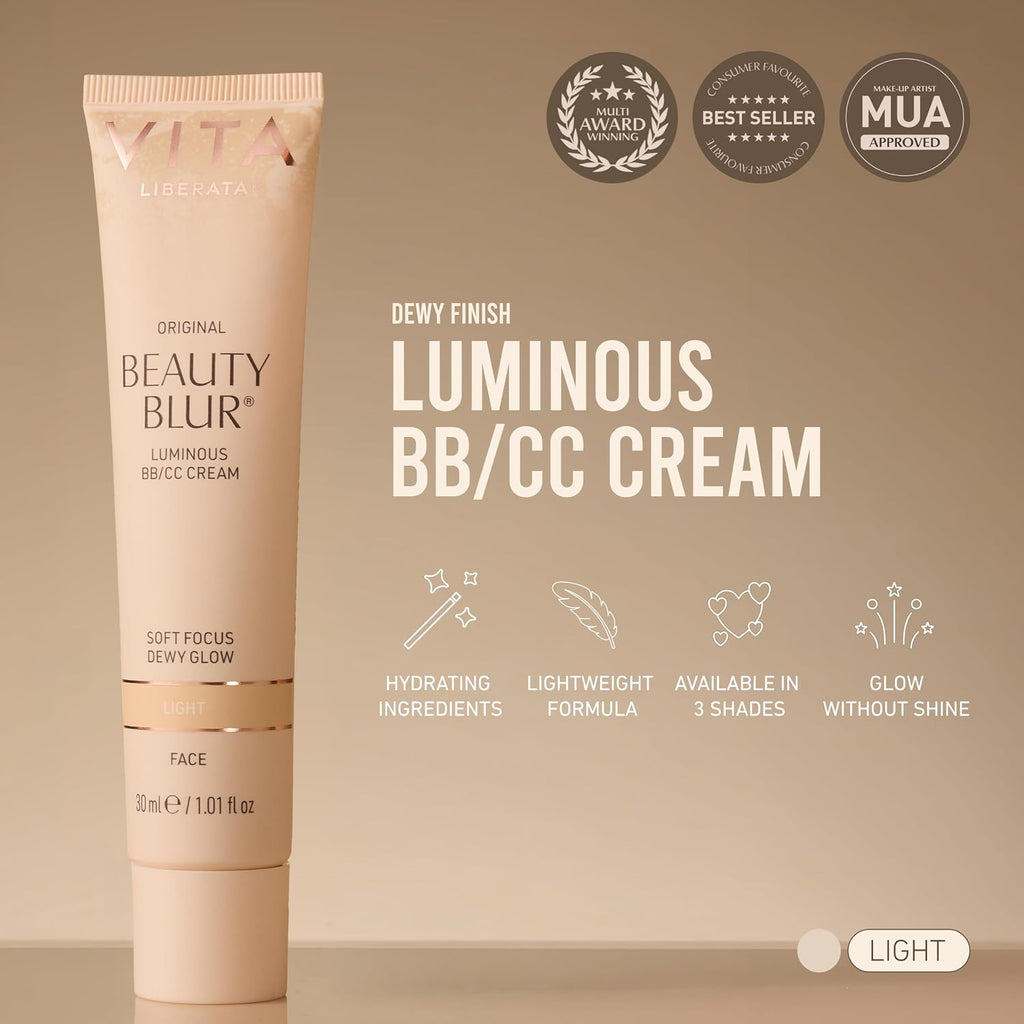 Vita Liberata Beauty Blur Face - Light, BB Cream, Hydrating Skin Finish, Radiant Glow & Flawless Complexion, 1.01 fl oz