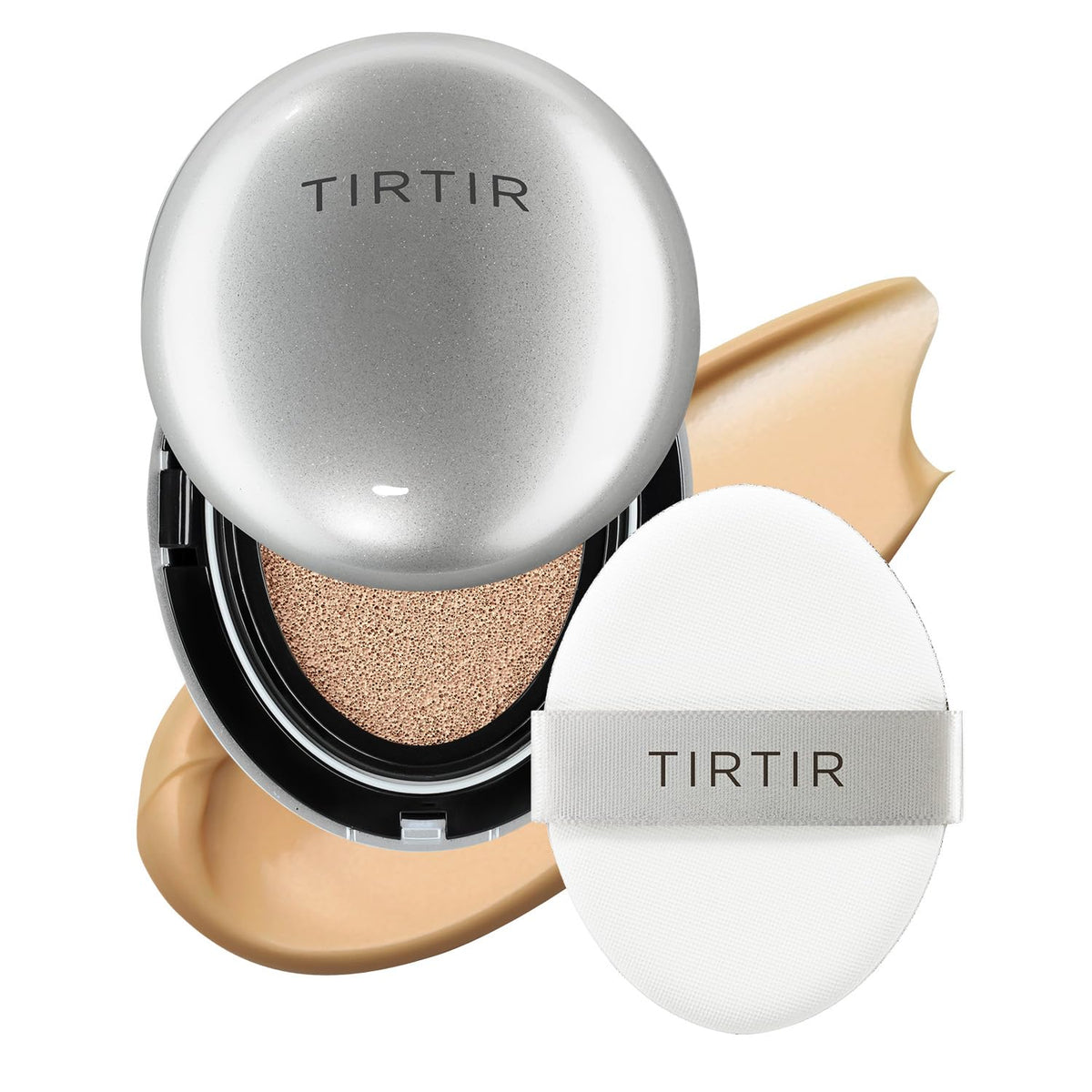 TIRTIR Mask Fit Aura Silver Cushion Foundation | Semi-glow Finish, Natural Coverage, Moisturizing, Lightweight, Korean cushion foundation (#21W Natural Ivory, Full Size, 0.63 Fl Oz)