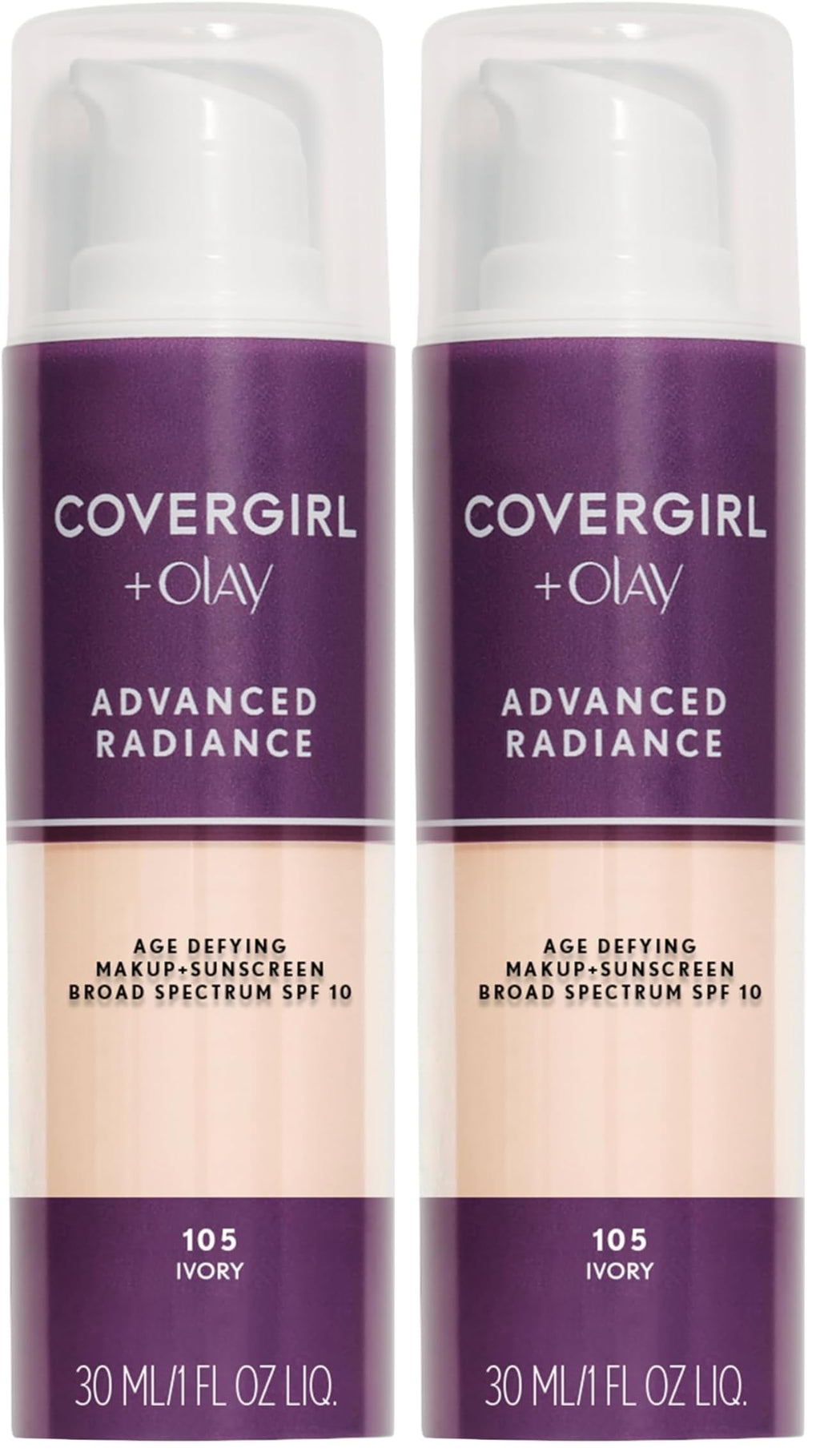 COVERGIRL Advanced Radiance Age-Defying Liquid Foundation Makeup | Anti-Aging, Age-Defying Formula, Buildable Coverage (Packaging May Vary) | 110 Classic Ivory | 1 fl oz (Pack of 1)