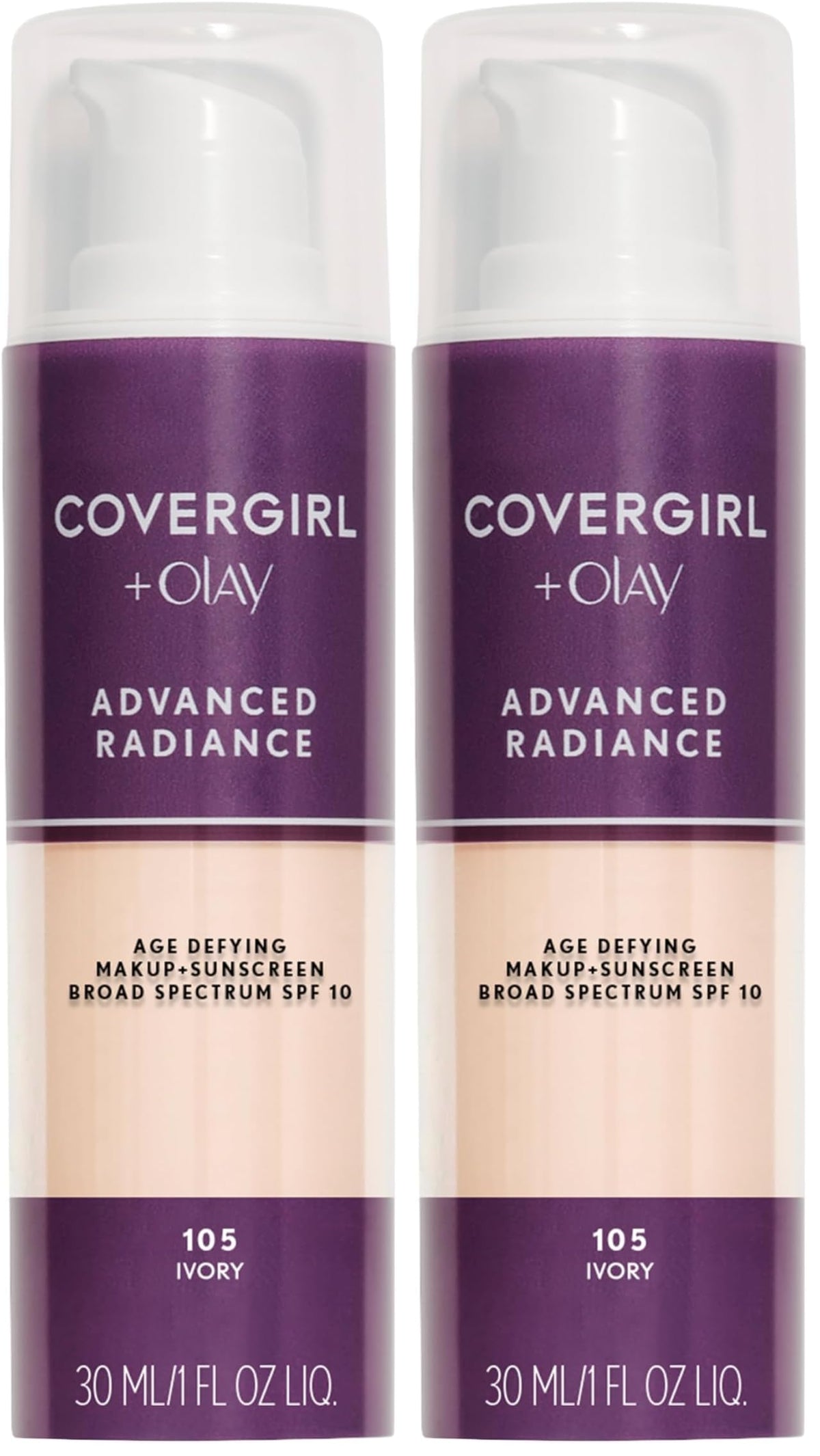 COVERGIRL Advanced Radiance Age-Defying Liquid Foundation Makeup | Anti-Aging, Age-Defying Formula, Buildable Coverage (Packaging May Vary) | 110 Classic Ivory | 1 fl oz (Pack of 1)