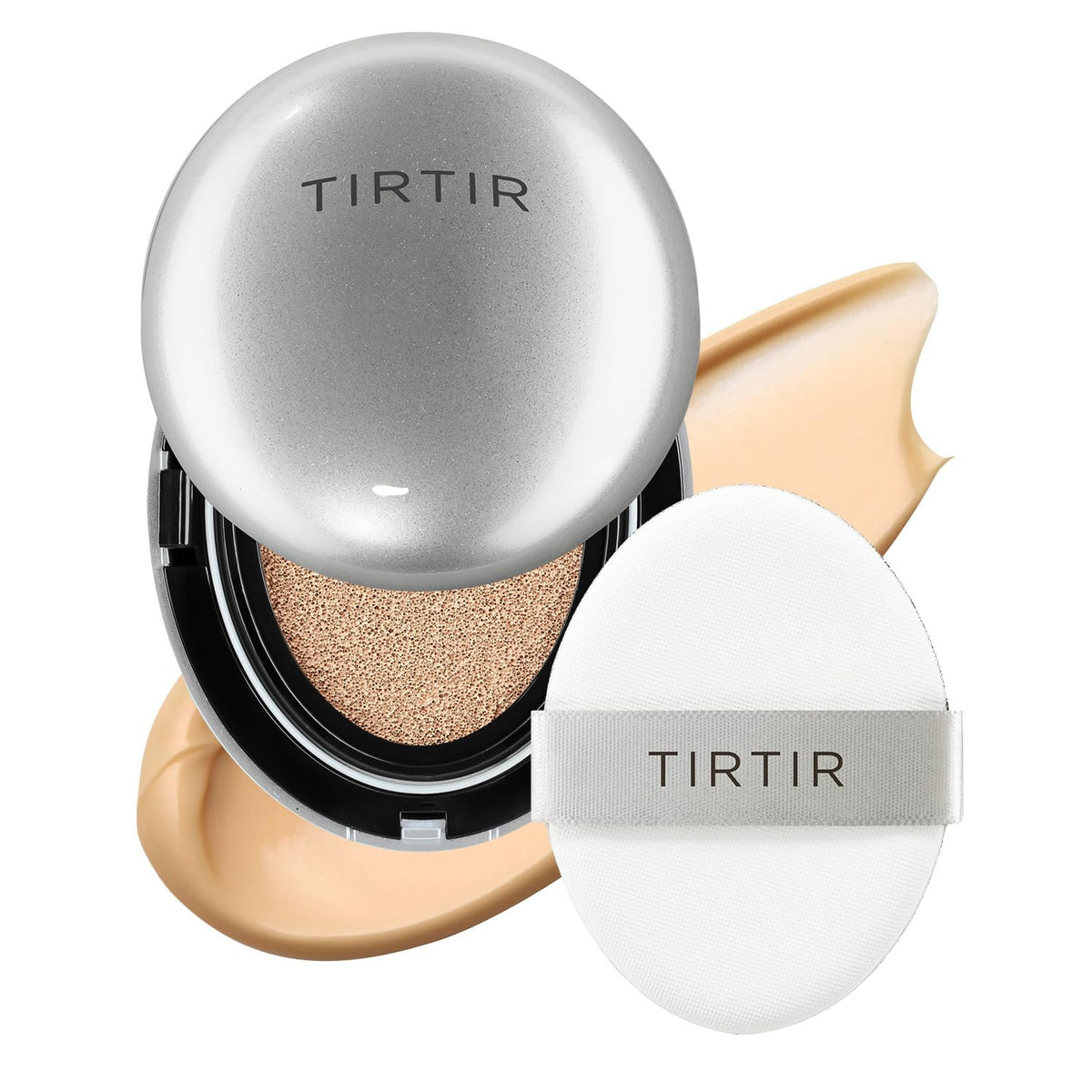 TIRTIR Mask Fit Aura Silver Cushion Foundation | Semi-glow Finish, Natural Coverage, Moisturizing, Lightweight, Korean cushion foundation (#21W Natural Ivory, Full Size, 0.63 Fl Oz)