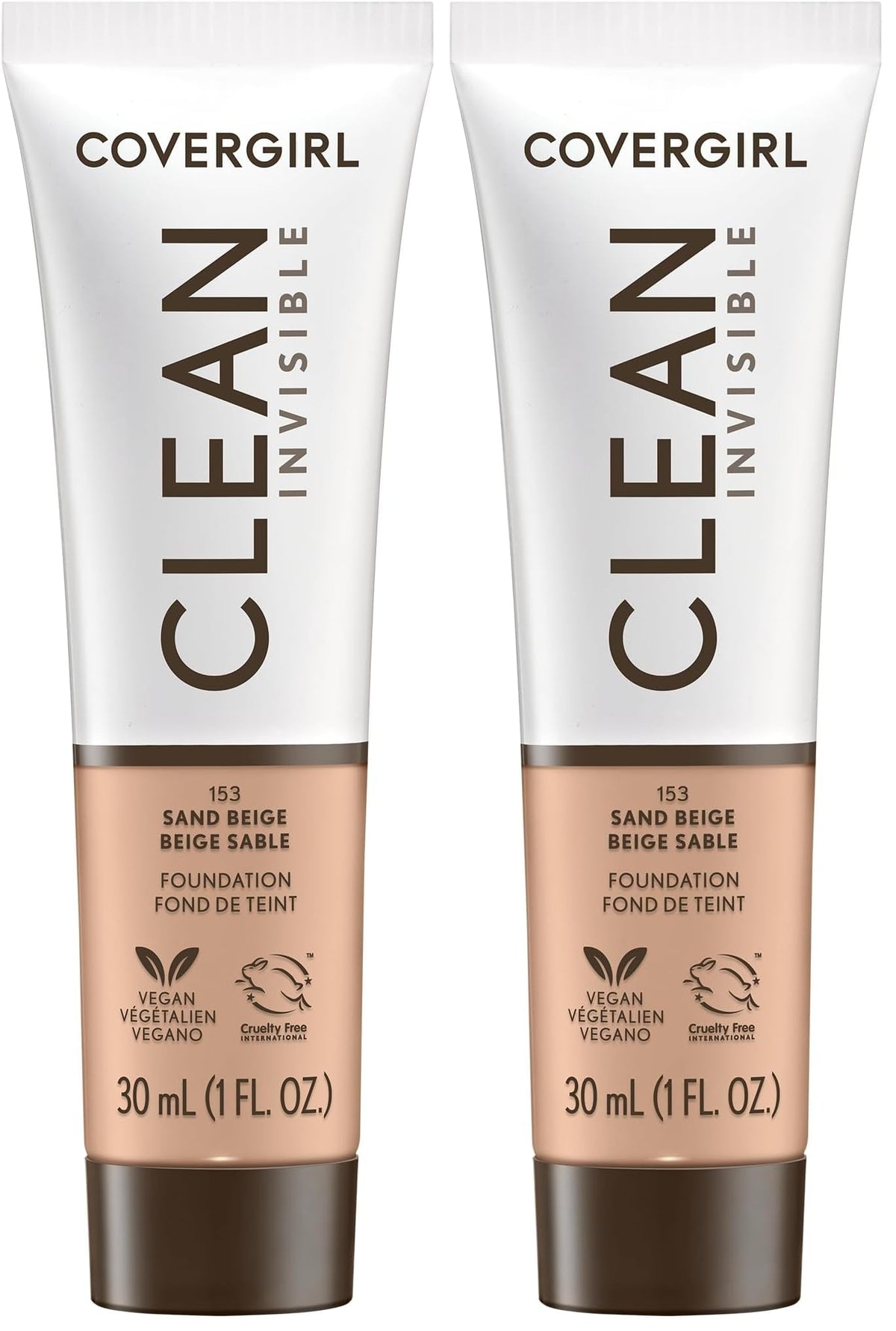 COVERGIRL Clean Invisible Foundation Makeup, Dewy & Glowy Finish, Buildable Coverage, Skin-Like Smooth Look, Vegan, Creamy Natural, 1oz