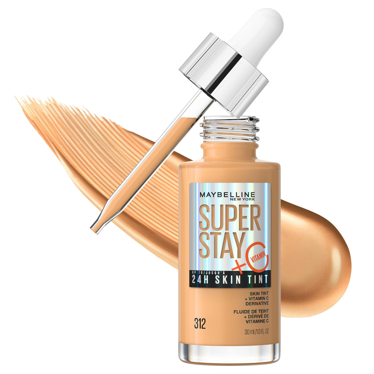 Maybelline Super Stay Up to 24HR Skin Tint, Radiant Light-to-Medium Coverage Foundation, Makeup Infused With Vitamin C, 118, 1 Count