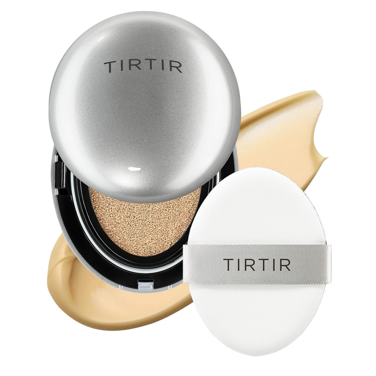 TIRTIR Mask Fit Aura Silver Cushion Foundation | Semi-glow Finish, Natural Coverage, Moisturizing, Lightweight, Korean cushion foundation (#21W Natural Ivory, Full Size, 0.63 Fl Oz)