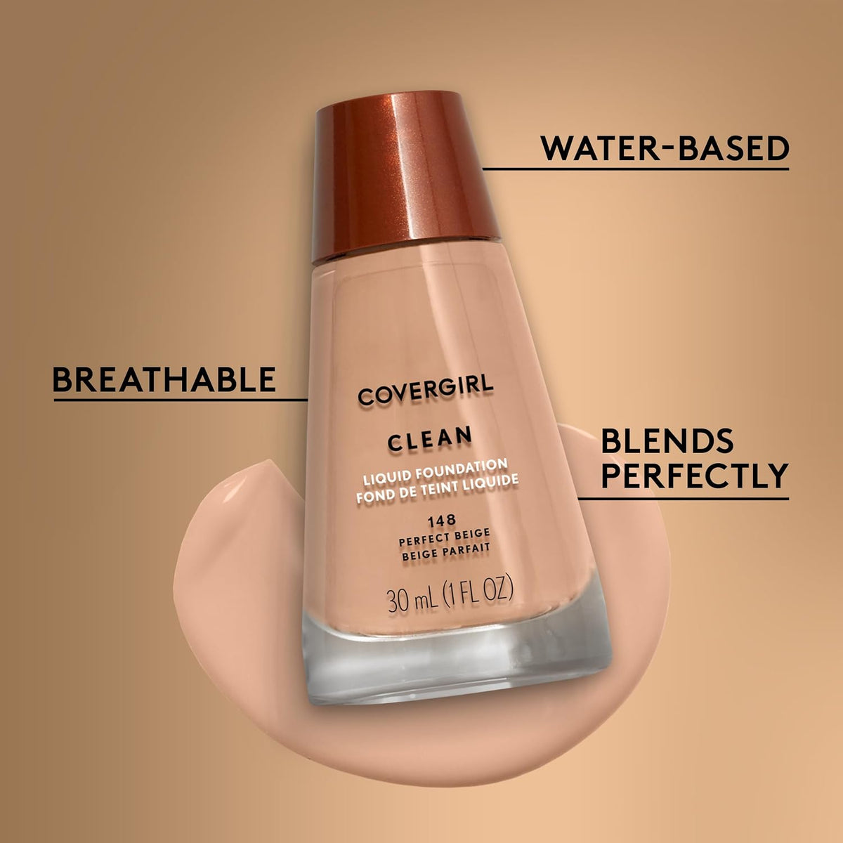 COVERGIRL Clean Liquid Foundation, Perfect Beige 148, Pack of 1