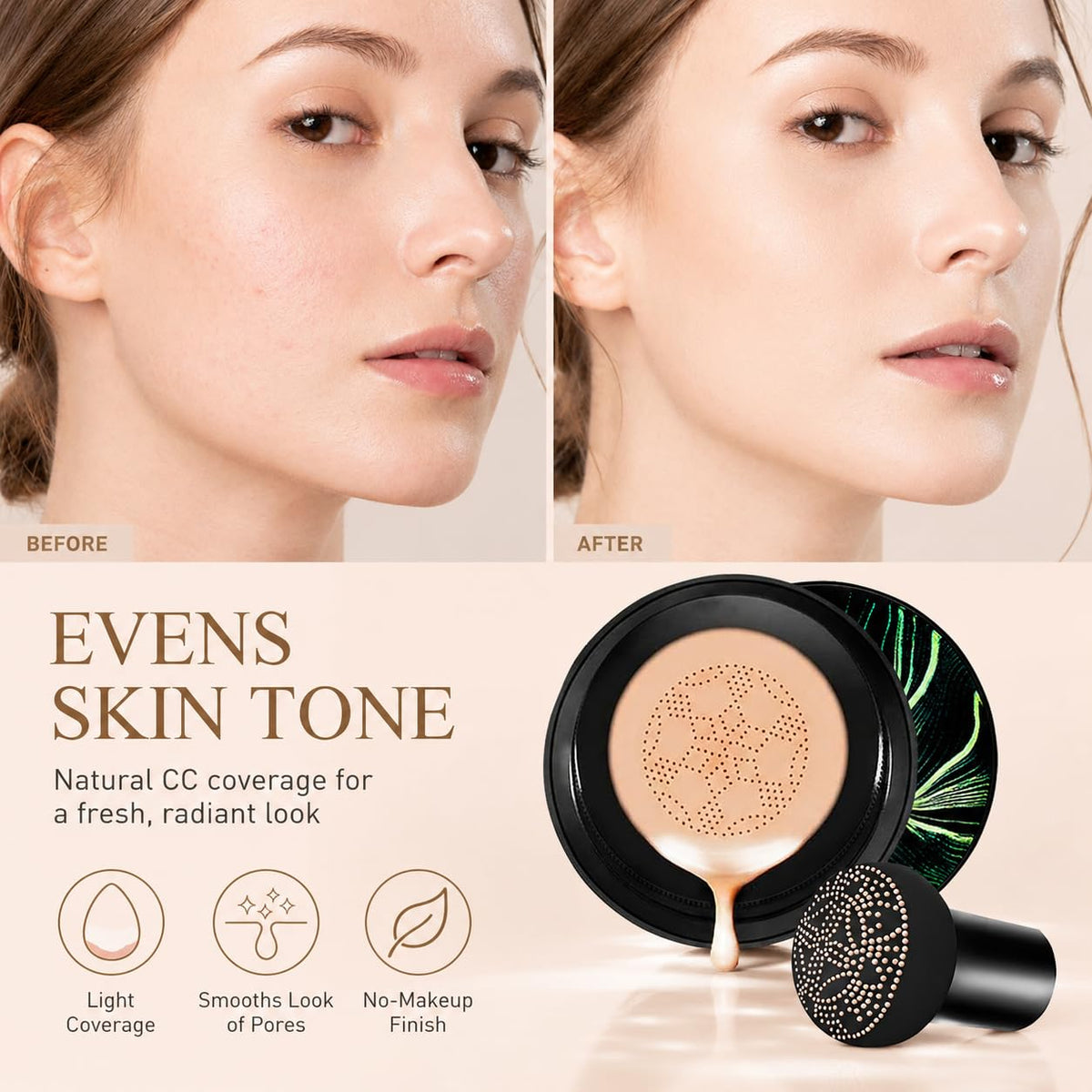 Moisture Air Cushion CC Cream with Mushroom Puff, Natural Color
