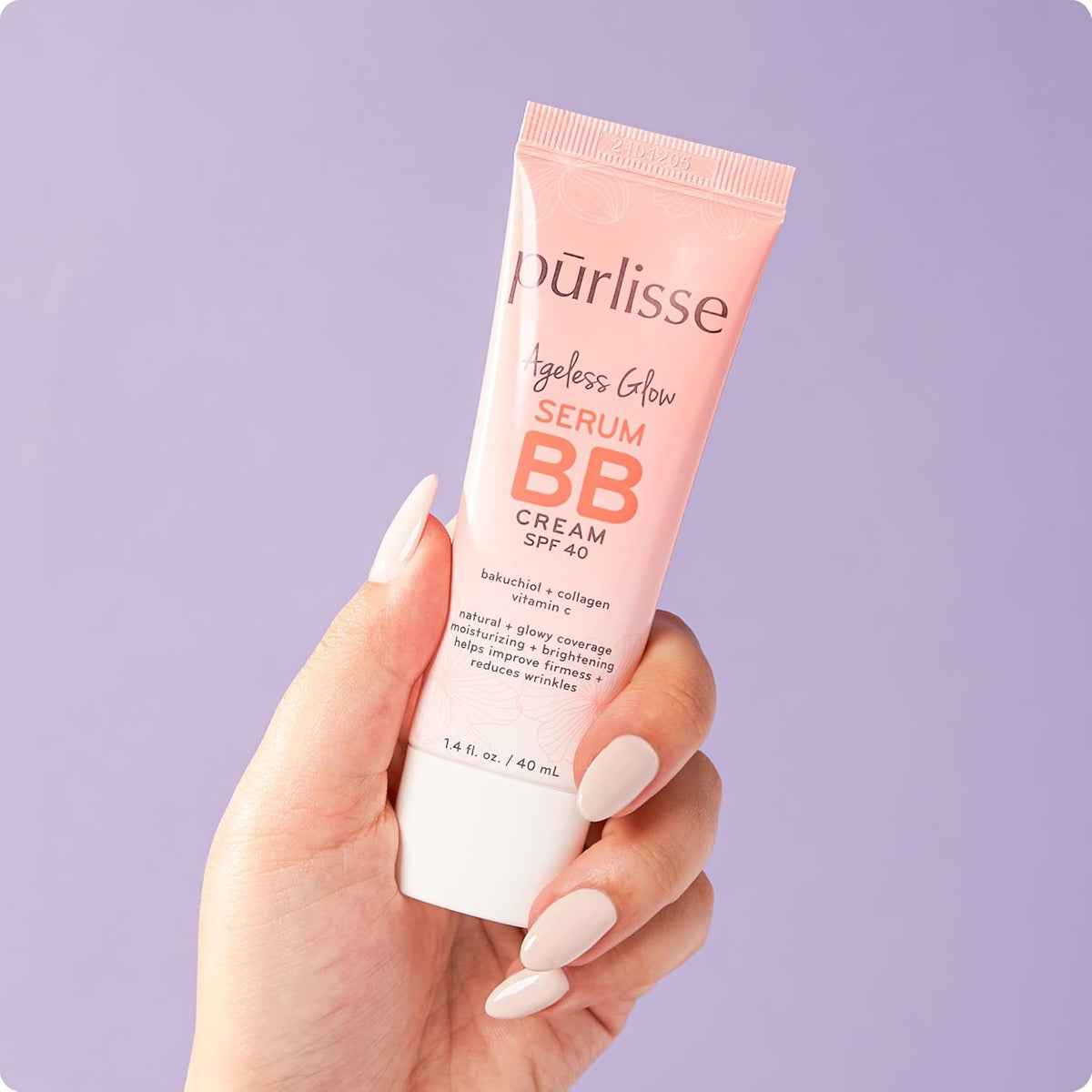pūrlisse Ageless Glow Serum BB Cream SPF 40 - Glowy Tinted Moisturizer with SPF - Korean Skin Care Formula with Vitamin C & Bakuchiol to Firm, Brighten & Even Skin - Medium Warm(1.4 oz)