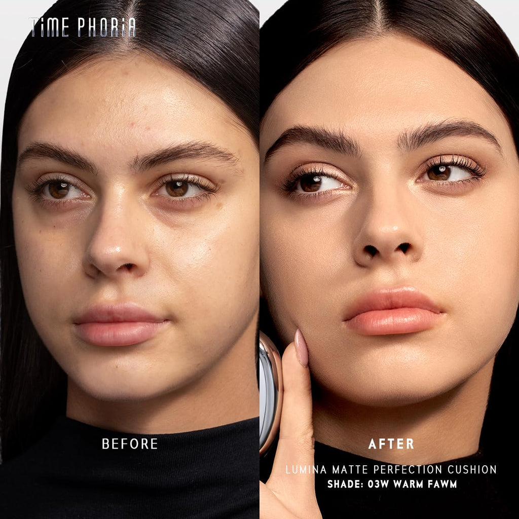 Timeless Lumina Matte Cover Cushion Foundation -03W Warm Fawn, Full Coverage Air Cushion, Lightweight & Natural Flawless Matte Finish, 12H Oil Control, Long-Lasting, Waterproof, Sweatproof