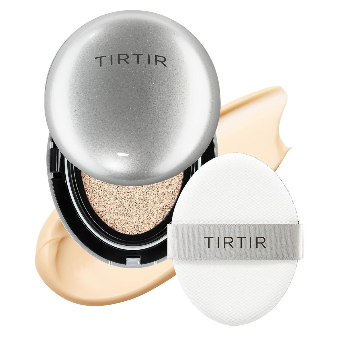 TIRTIR Mask Fit Aura Silver Cushion Foundation | Semi-glow Finish, Natural Coverage, Moisturizing, Lightweight, Korean cushion foundation (#21W Natural Ivory, Full Size, 0.63 Fl Oz)